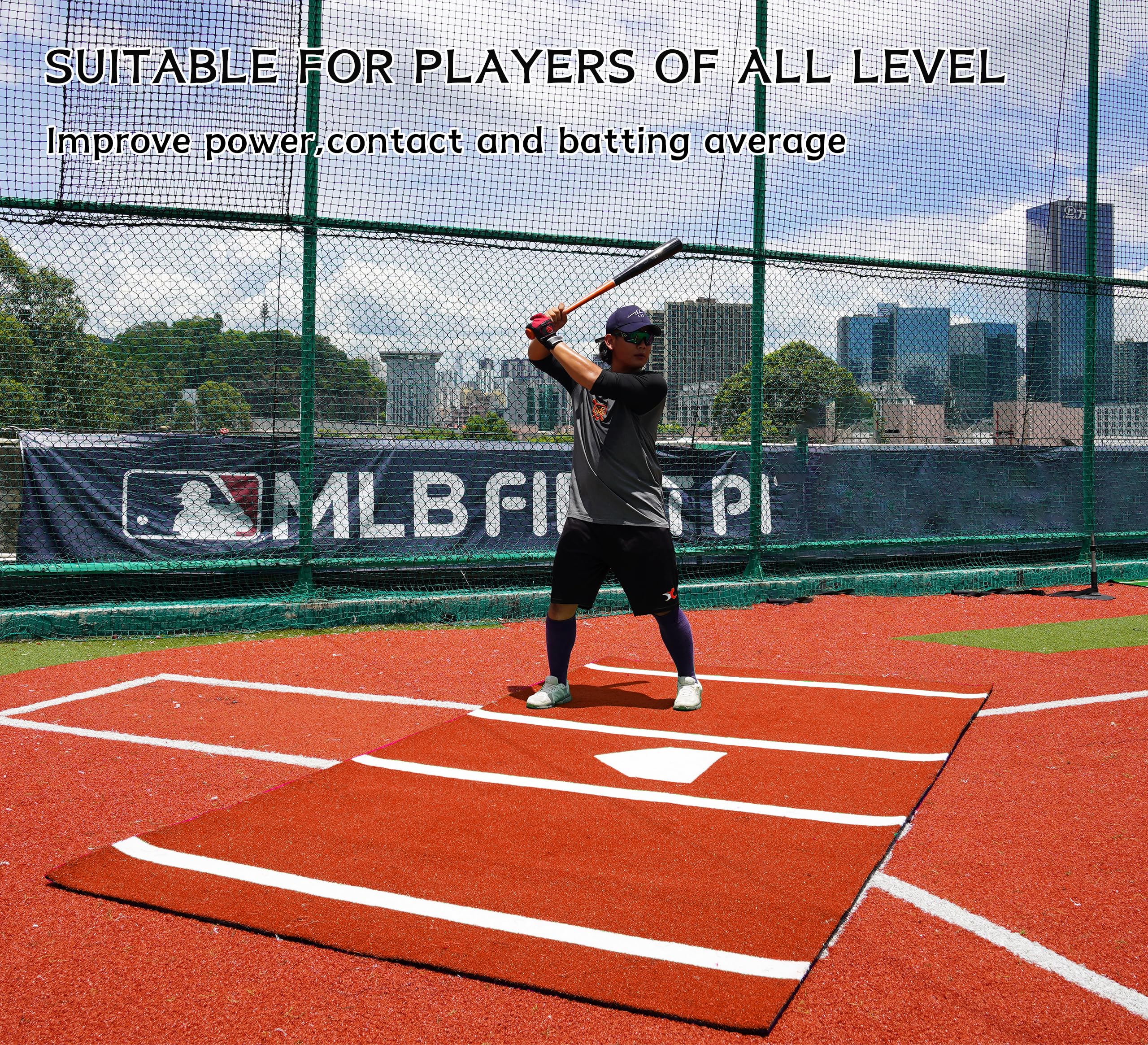 2024 Upgraded Baseball Hitting Mat with Anti-Slip Rubber Backing - 12' x 6' Batting Cage Practice Mat with Home Plate & Batters Box - Durable Turf for Indoor/Outdoor Training, Backyard Drills & Batting Cage Sessions