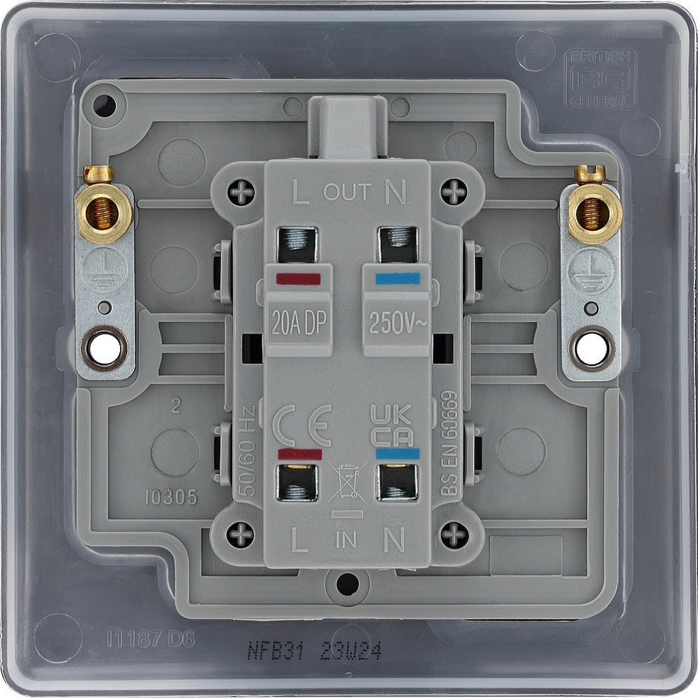 BG Nexus Metal Matt Black 20A Double Pole Switch with Neon Indicator - NFB31 - Heavy Duty Electrical Switch for Industrial & Commercial Use