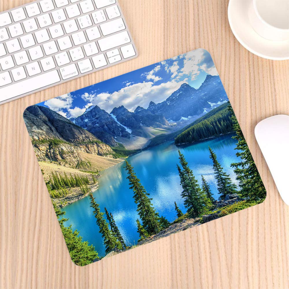 Canadian Rockies Moraine Lake Banff Landscape Gaming Mouse Pad - Non-Slip Rubber Surface for PC, Laptop & Office (9.5x7.9 Inch) - Perfect for Gaming, Work & Home Office Setup