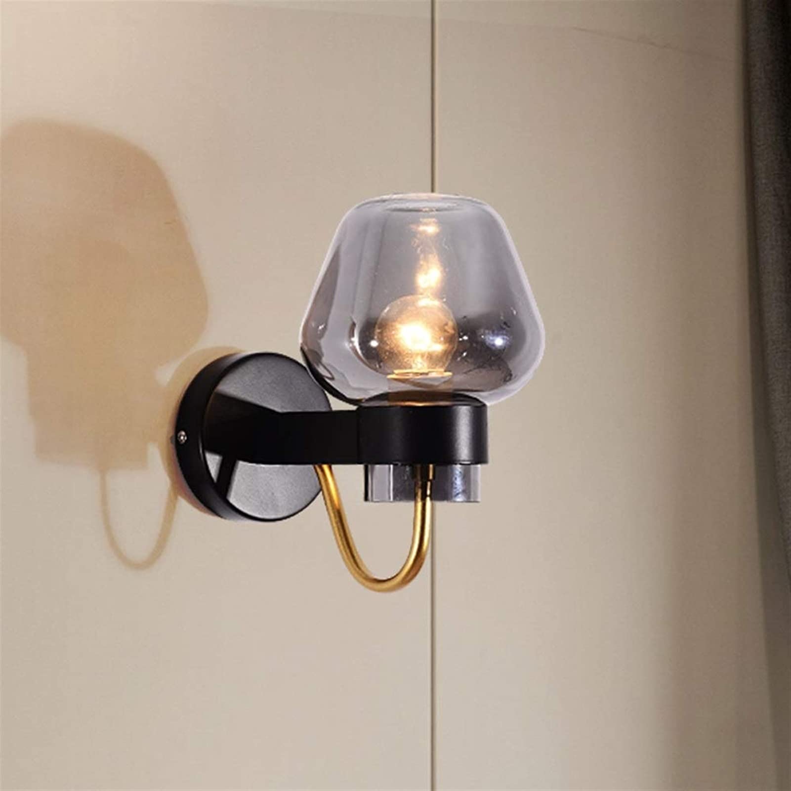 Modern LED Indoor Wall Light - European Style Hallway Sconce with Brass & Iron Frame & Glass Shade - Elegant Wall Lamp Fixture for Living Room, Bedroom, Bathroom - Perfect for Ambient Lighting & Home Decoration