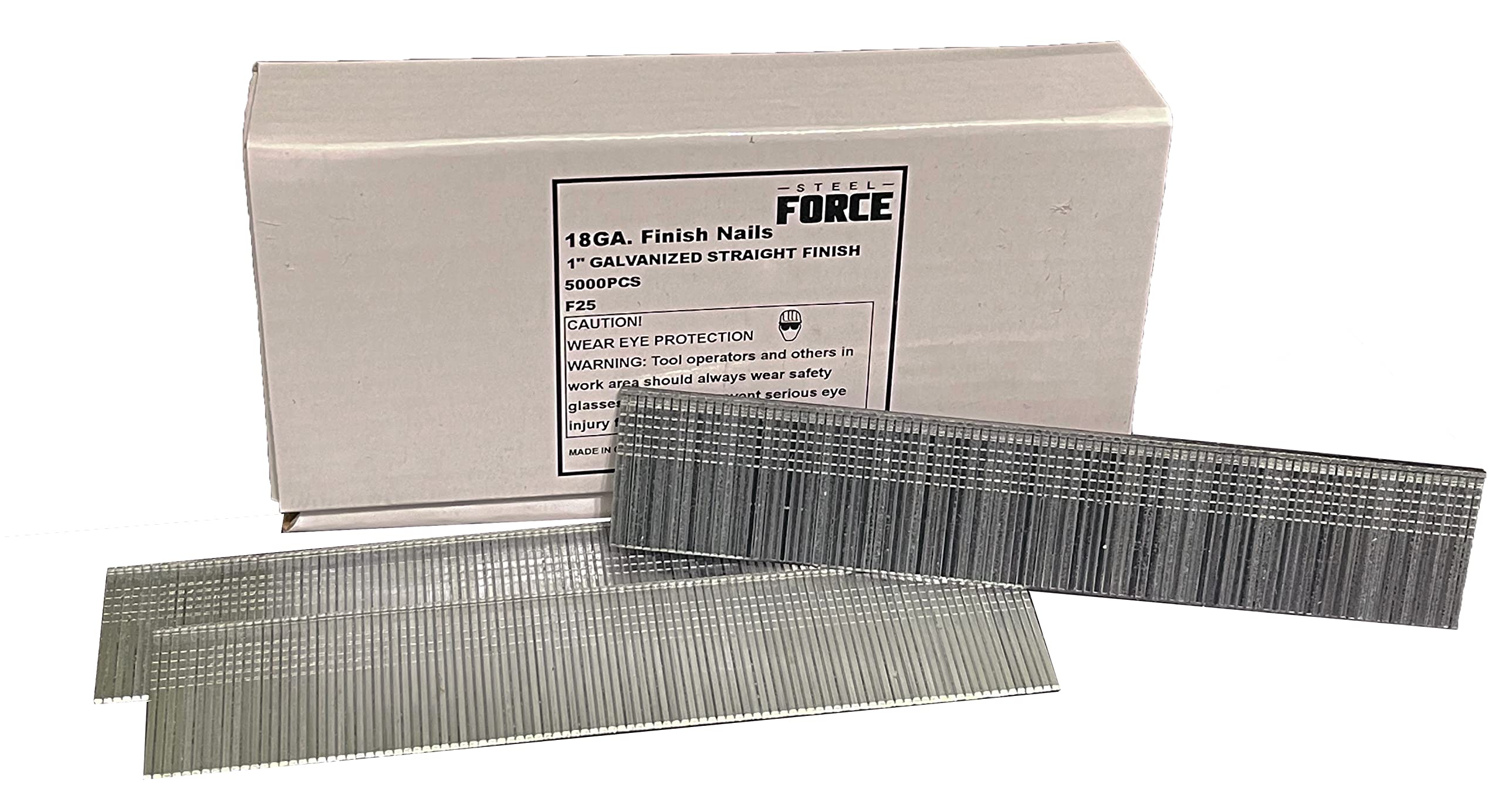 Steel Force F25 18 Gauge 1-Inch Galvanized Brad Nails - 5,000 Count for Pneumatic & Electric Nail Guns - Perfect for Trim Work, Cabinetry, and DIY Woodworking Projects