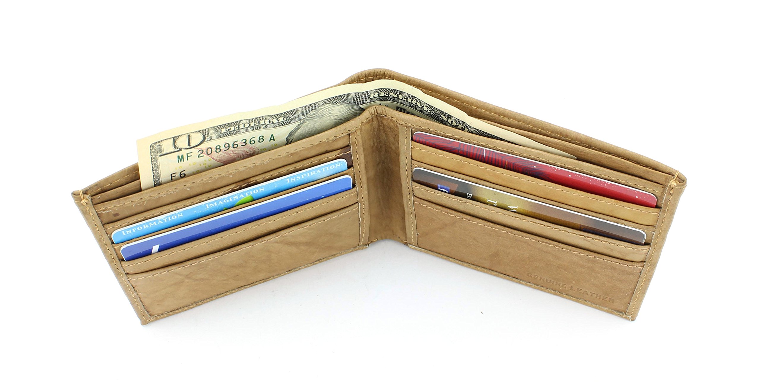 Premium Bifold Leather Wallet for Men - Genuine Top Grain Cowhide, 8 Card Slots, 2 Inner Pockets & Cash Compartments - Classic Ageless Design (Tan) - Perfect for Everyday Use, Business & Travel