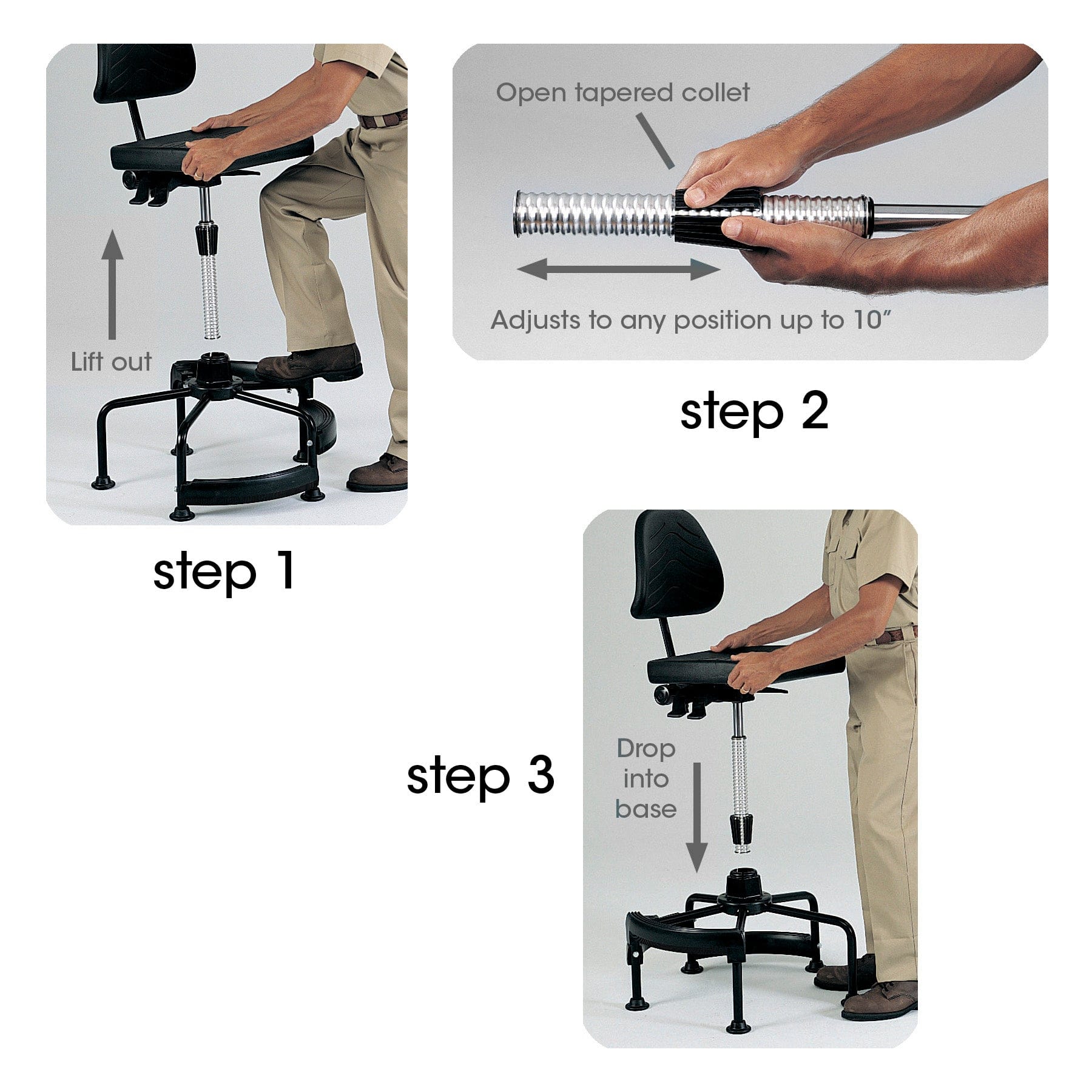 Safco 5117 High-Range Industrial Stool - Adjustable Height Heavy-Duty Work Stool for Factory, Warehouse & Workshop Use