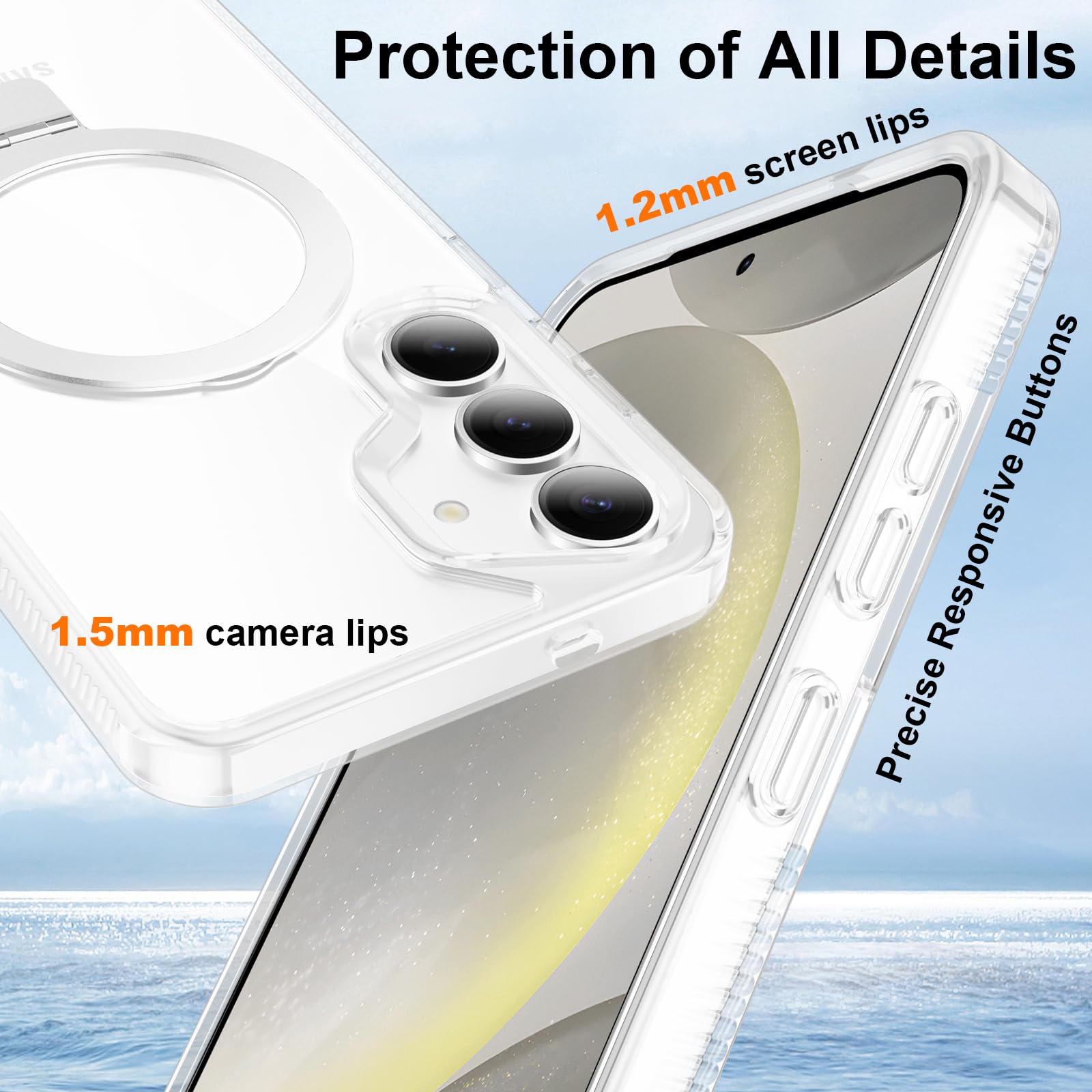 STERKER Magnetic Ring Stand Case for Samsung Galaxy S23 - Slim Clear Protective Cover with Kickstand | Anti-Yellowing Design | Perfect for Car Mount, Hands-Free Viewing & Everyday Protection