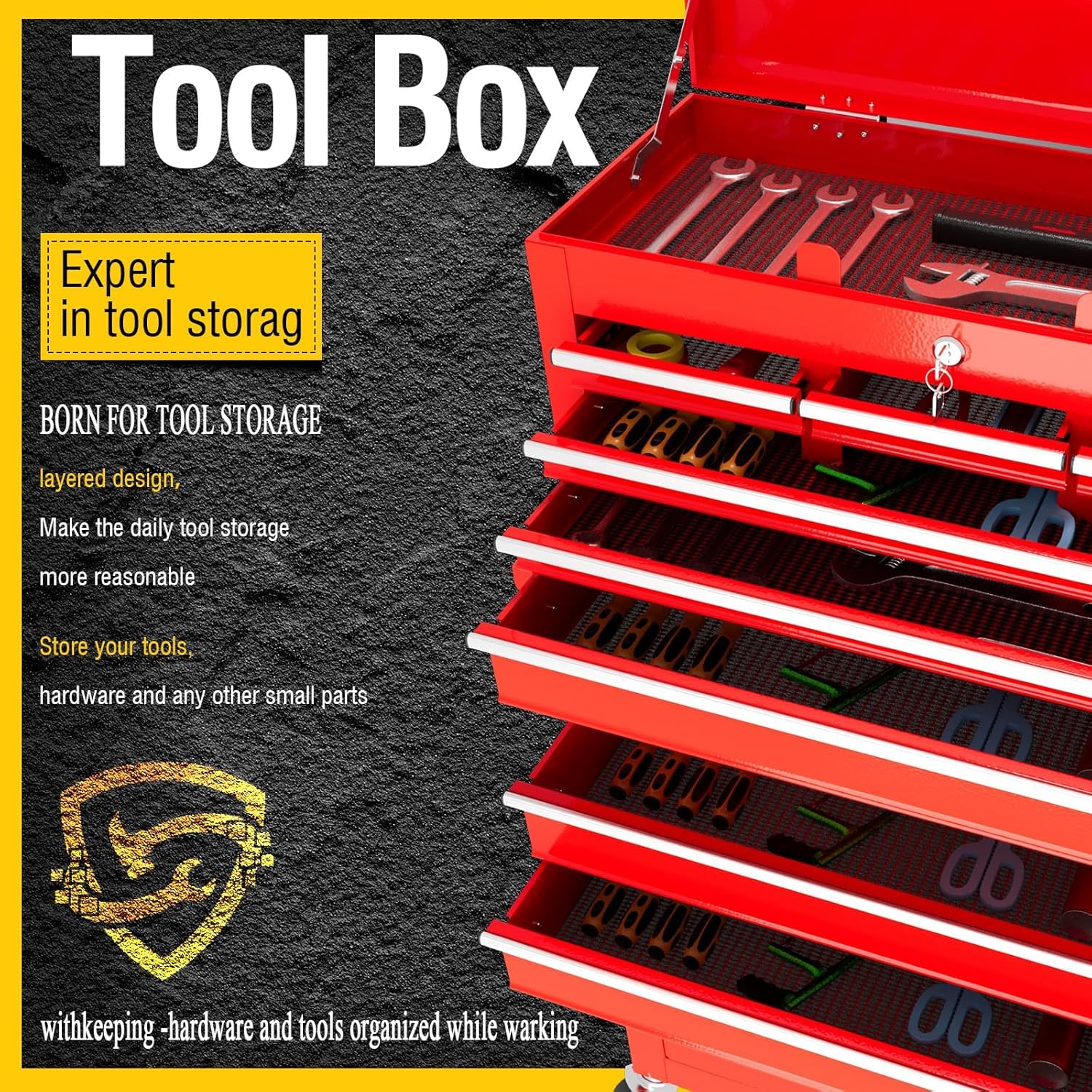 8-Drawer Rolling Tool Chest with Wheels - Heavy Duty Detachable Mechanic Tool Box with Lockable Drawers - Metal Tool Cabinet Organizer for Garage, Workshop, Warehouse & Auto Repair - Perfect for Professional Mechanics & DIY Home Projects (Red)