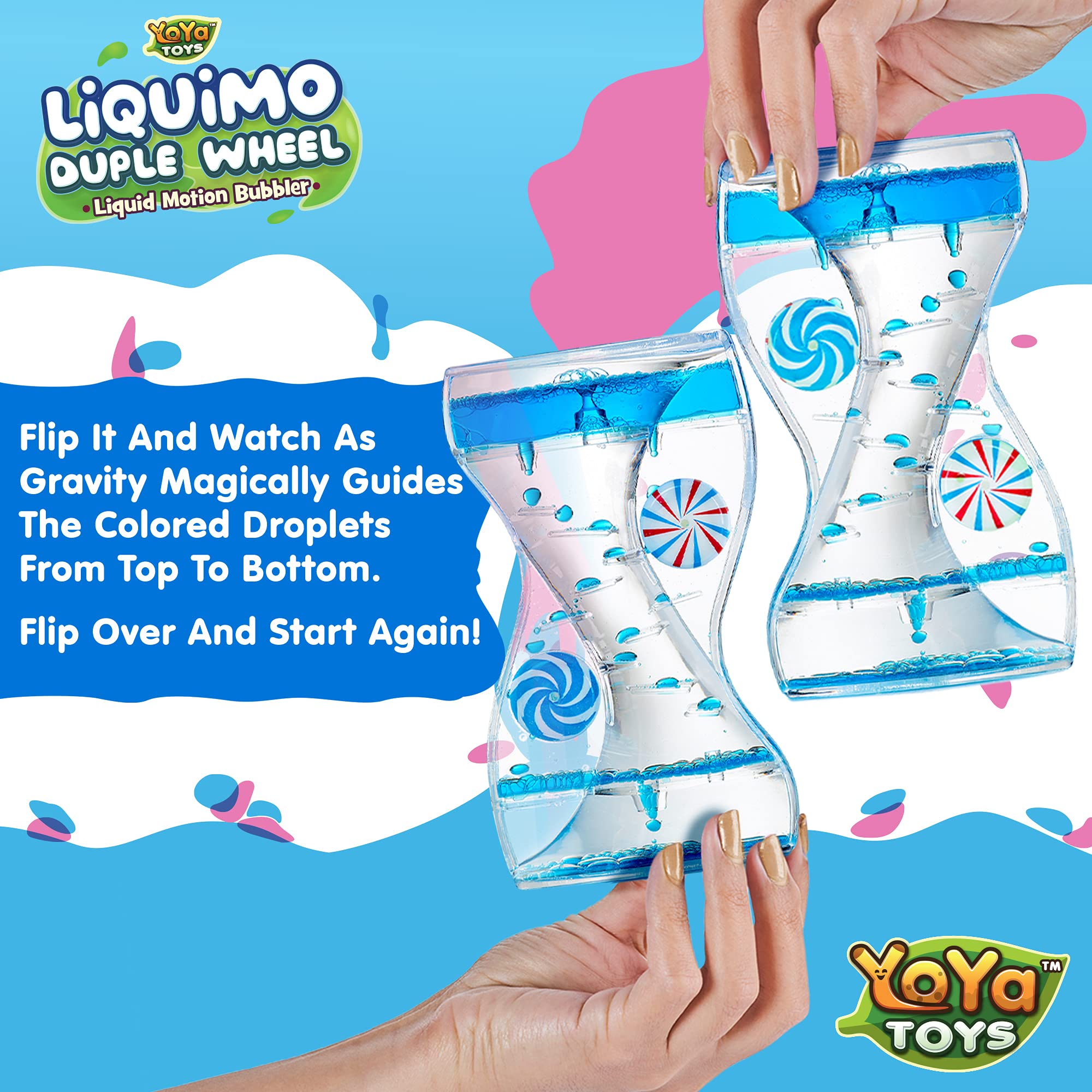 YoYa Toys Liquimo Liquid Motion Bubbler - Dual Wheel Sensory Fidget Toy for Kids & Adults - Stress & Anxiety Relief, Autism Calming Tool - Desk Decor, Office Timer, Holiday Stocking Stuffer (Perfect for Classrooms, Therapy & Home Relaxation)
