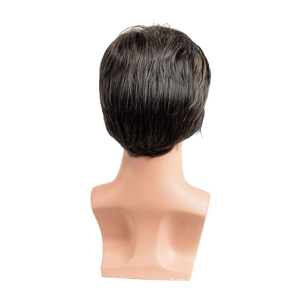 Umeet Heat Resistant Short Straight Grey Synthetic Wig for Men - Natural Looking Black & White Hairpiece - Perfect for Cosplay, Costume Parties & Daily Wear