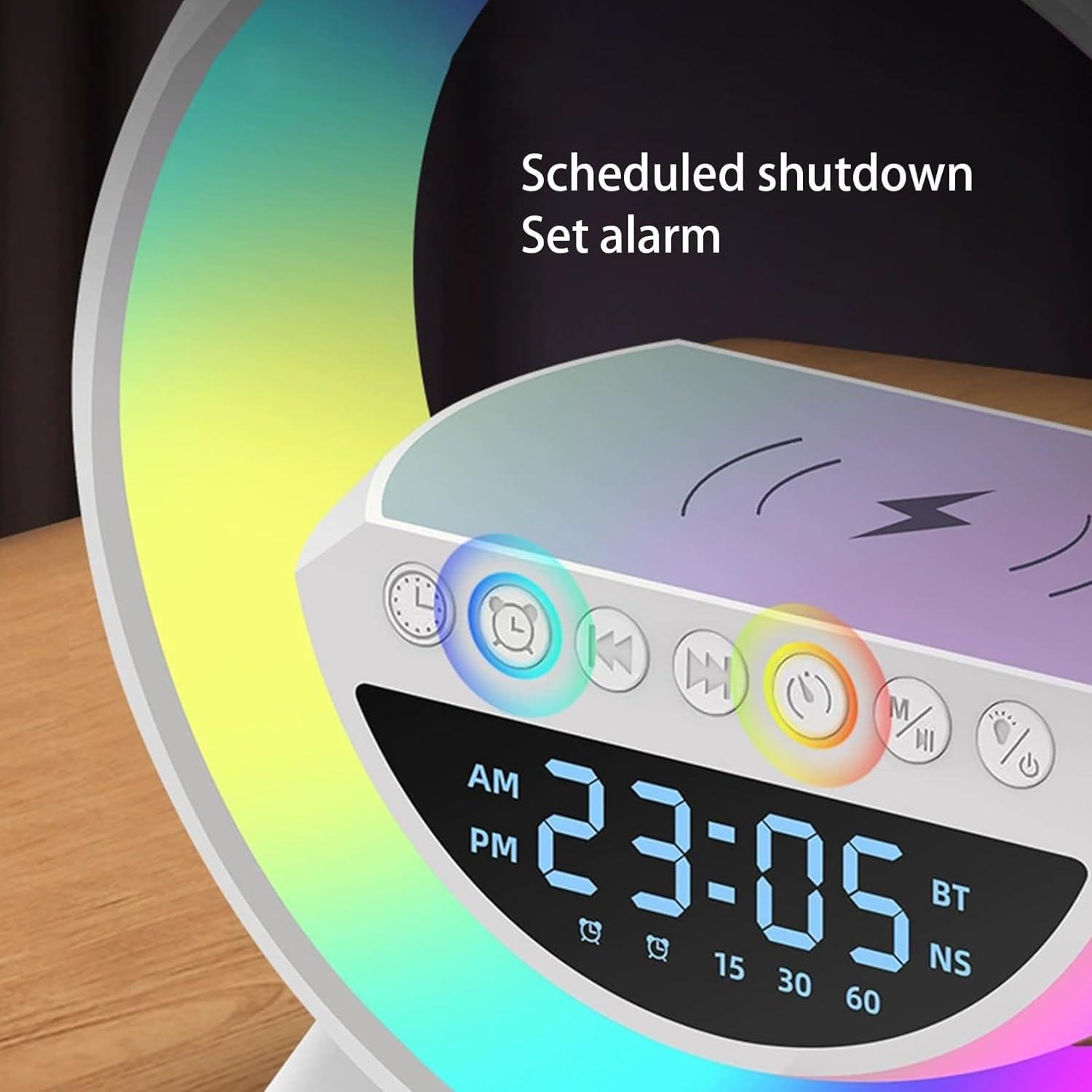 Wireless Ambient Night Light Speaker with Bass, LED Desk Alarm Clock & Multi-Color Bedside Lamp - Perfect for Bedroom, Nursery, Office & Relaxation