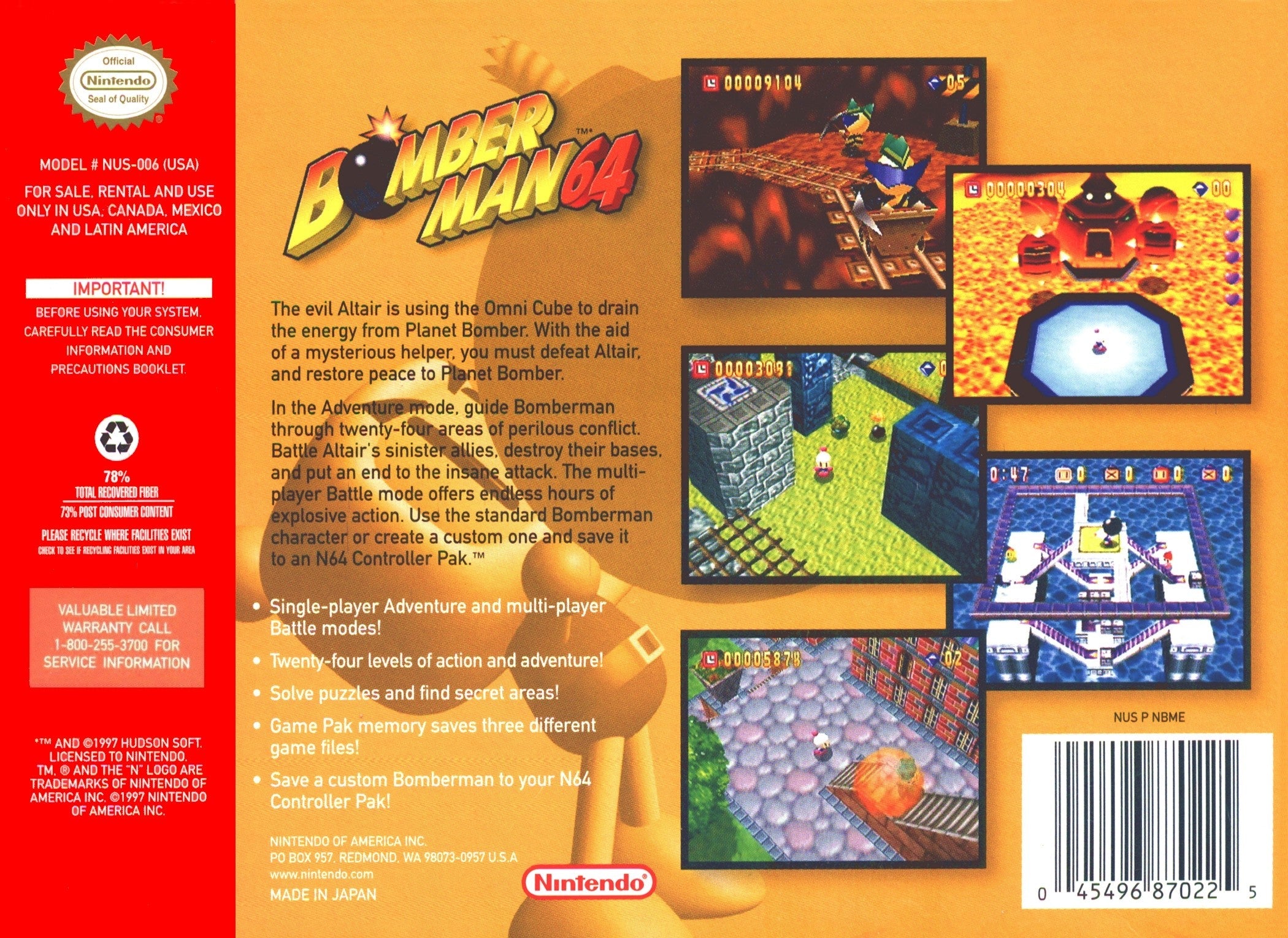 Used Bomberman 64 N64 Video Game Cartridge - Classic Nintendo 64 Action Game for Retro Gaming Enthusiasts | Perfect for Nostalgic Play, Collectors & Multiplayer Battles