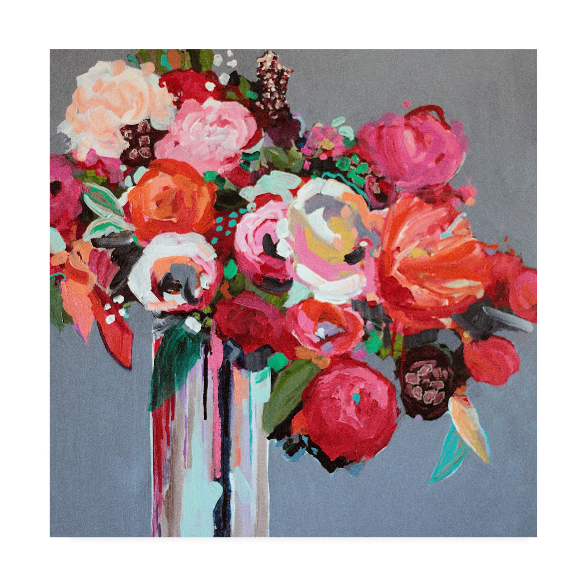 Trademark Fine Art 18x18 Pink Floral Canvas Print by Jacqueline Brewe - Modern Home Decor for Living Room, Bedroom & Office