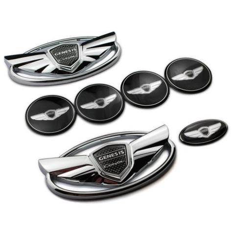 7-Piece Genesis Wing Badge Kit - Hood, Trunk, Steering Wheel & Wheel Cap Emblems - High-Quality Car Stickers for Genesis Vehicles - Perfect for Customization & Car Detailing