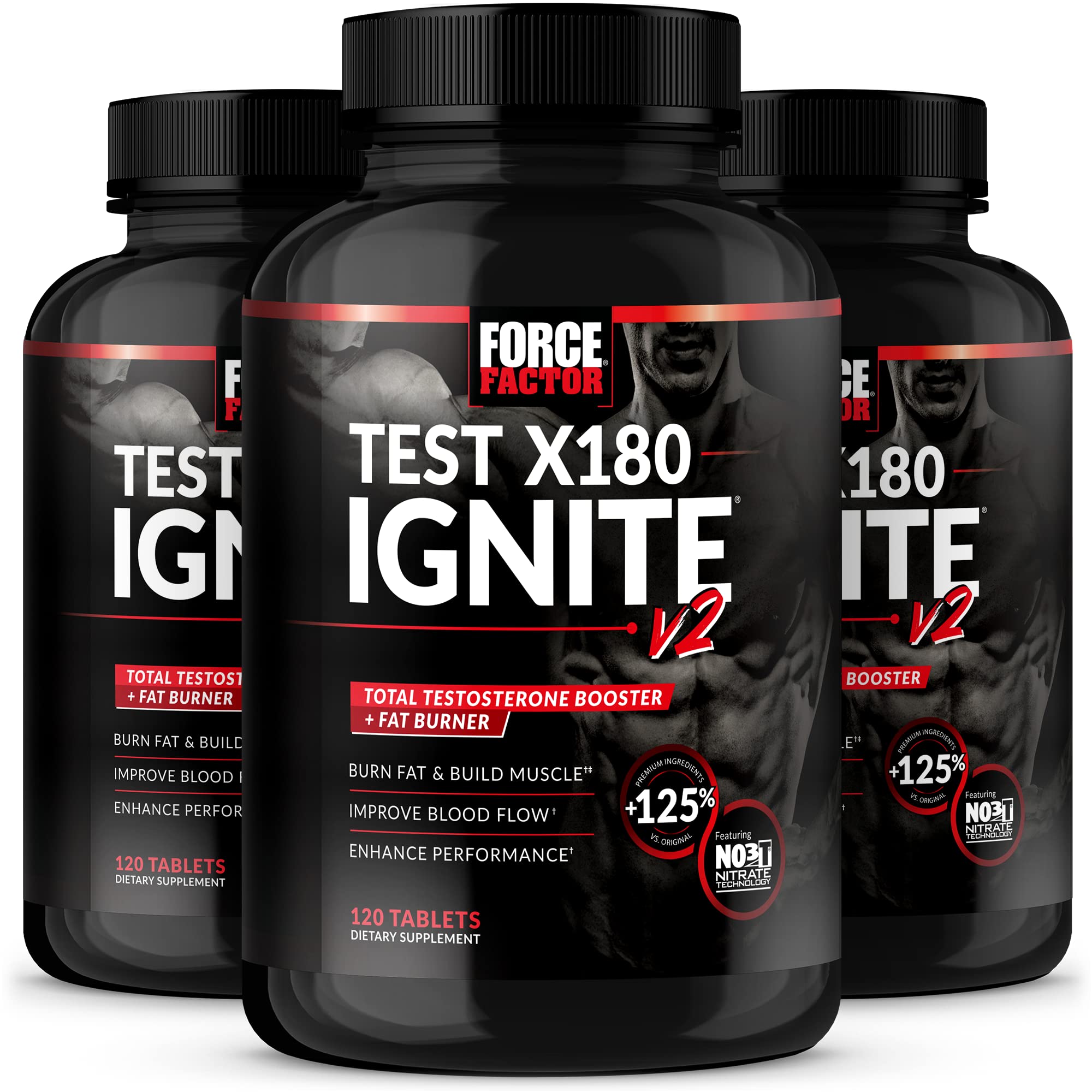 Force Factor Test X180 Ignite V2 - 3-Pack (360 Tablets) | Premium Testosterone Booster & Fat Burner Supplement for Men | Nitrate-Enhanced Formula to Build Muscle, Increase Energy & Enhance Performance | Ideal for Gym Workouts, Bodybuilding & Athletic Training