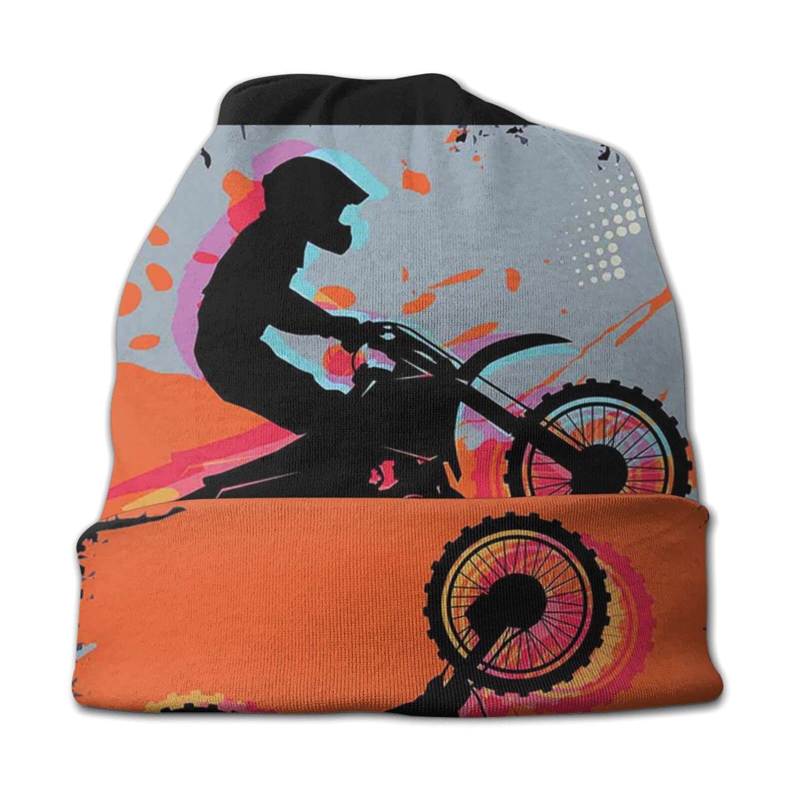 Motocross Dirt Bike Beanie Hat for Men & Women - Slouchy Winter Skull Cap - Thin Stretch Acrylic Knit Ski Hat (Black) - Perfect for Motorcycle Riding, Skiing & Outdoor Winter Activities