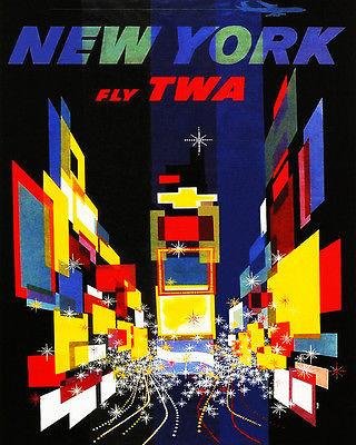 Vintage 1957 TWA Travel Advertising Poster - New York City Retro Airline Wall Art for Home & Office Decor, Perfect for Aviation Enthusiasts & Mid-Century Modern Design Lovers