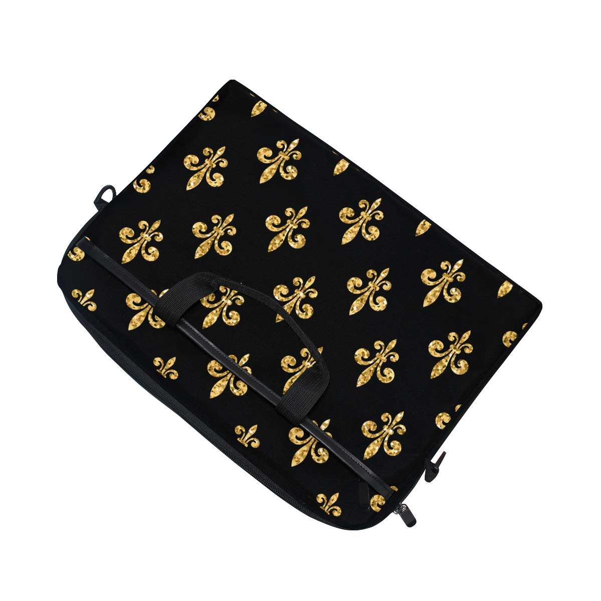 Golden Fleur-De-Lis Floral Black Laptop Shoulder Bag - Stylish Briefcase Computer Bag with Adjustable Strap Fits 13-14 Inch Laptops - Perfect for Work, School & Travel