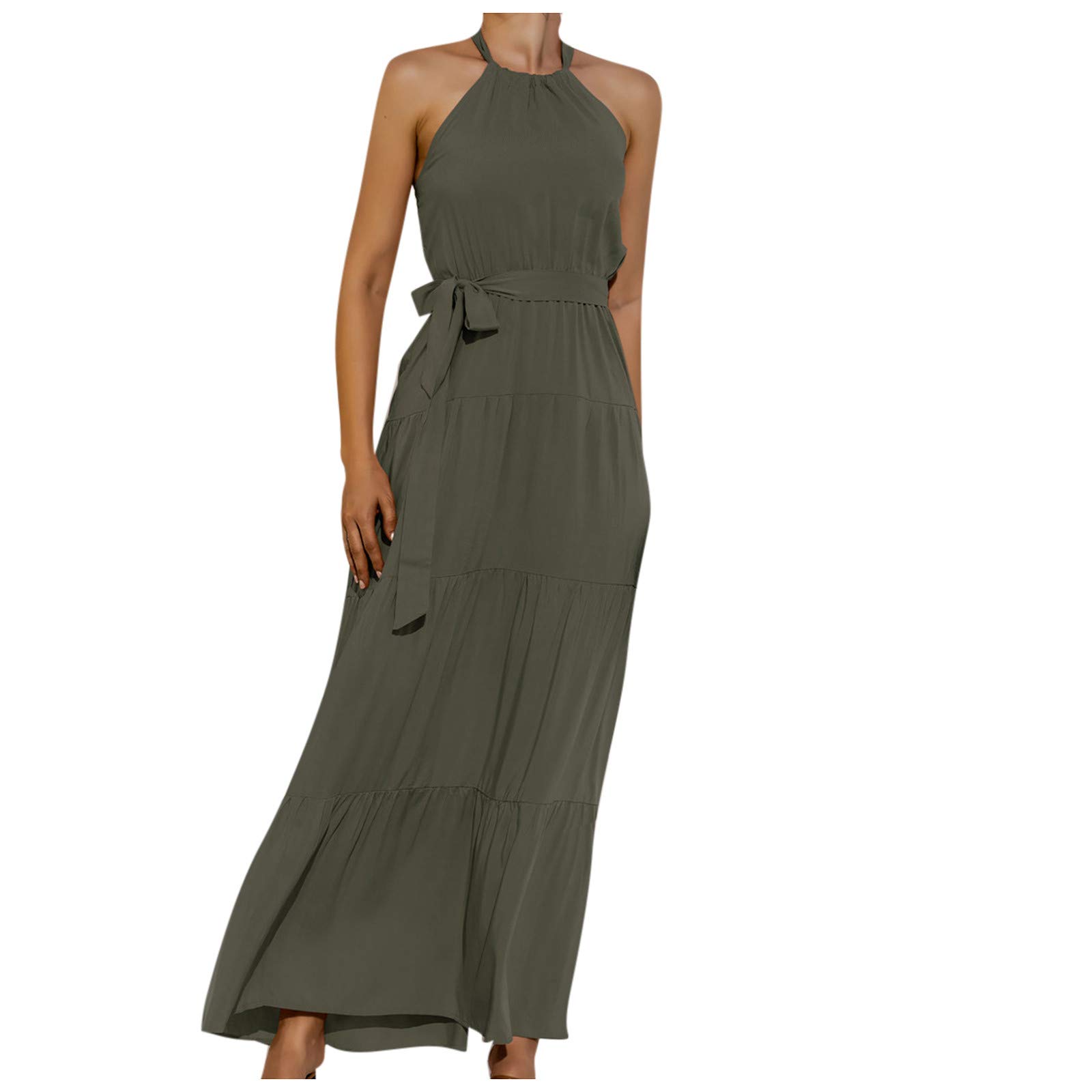 Women's Summer Casual Halter Dress - Sleeveless Long Maxi Dress for Daily Wear, Evening Outings & Beach Vacations