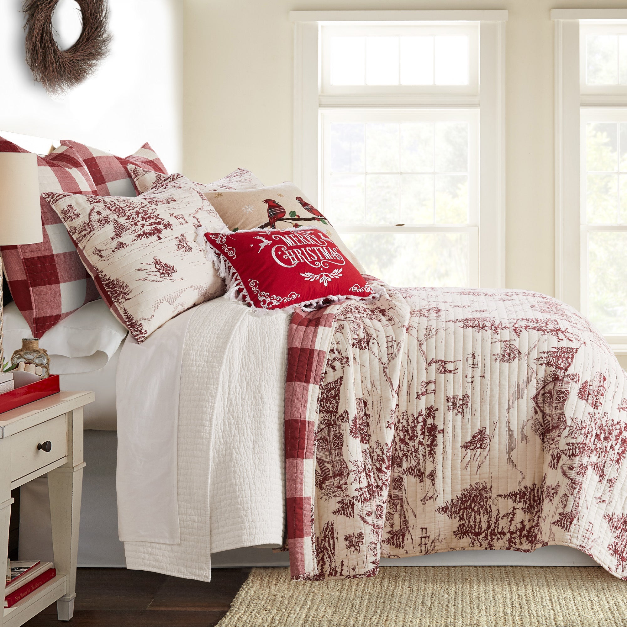 Cozy Winter Sleigh Ride Quilt Set - Queen Size Bedding with Snowflake Design - Perfect for Holiday Decor & Cold Weather Comfort