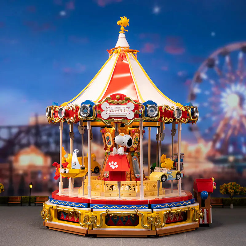 Pantasy 86904 Snoopy Carousel Building Blocks Set - Collectible Peanuts Theme Toy for Kids & Adults - Perfect for Home Decor, Gift Giving & Creative Play