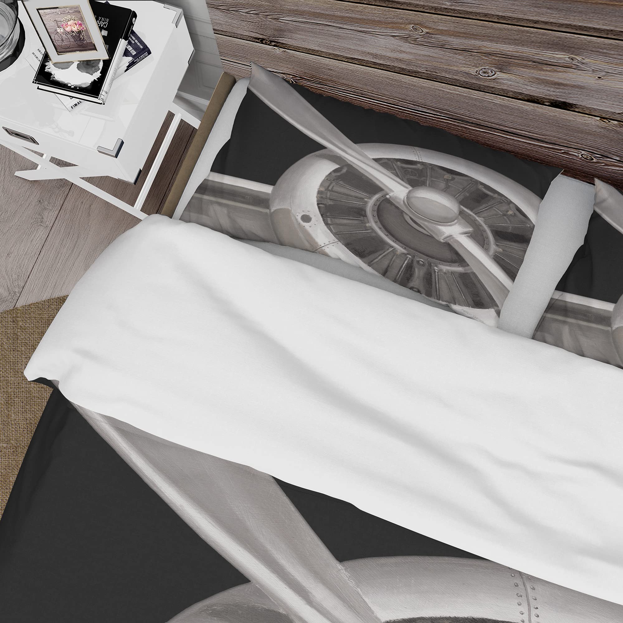 DesignQ Airplane Themed Grey Duvet Cover Set King Size - 3 Piece Transportation Bedding Set for All Seasons | Perfect for Aviation Enthusiasts & Travel Themed Bedrooms