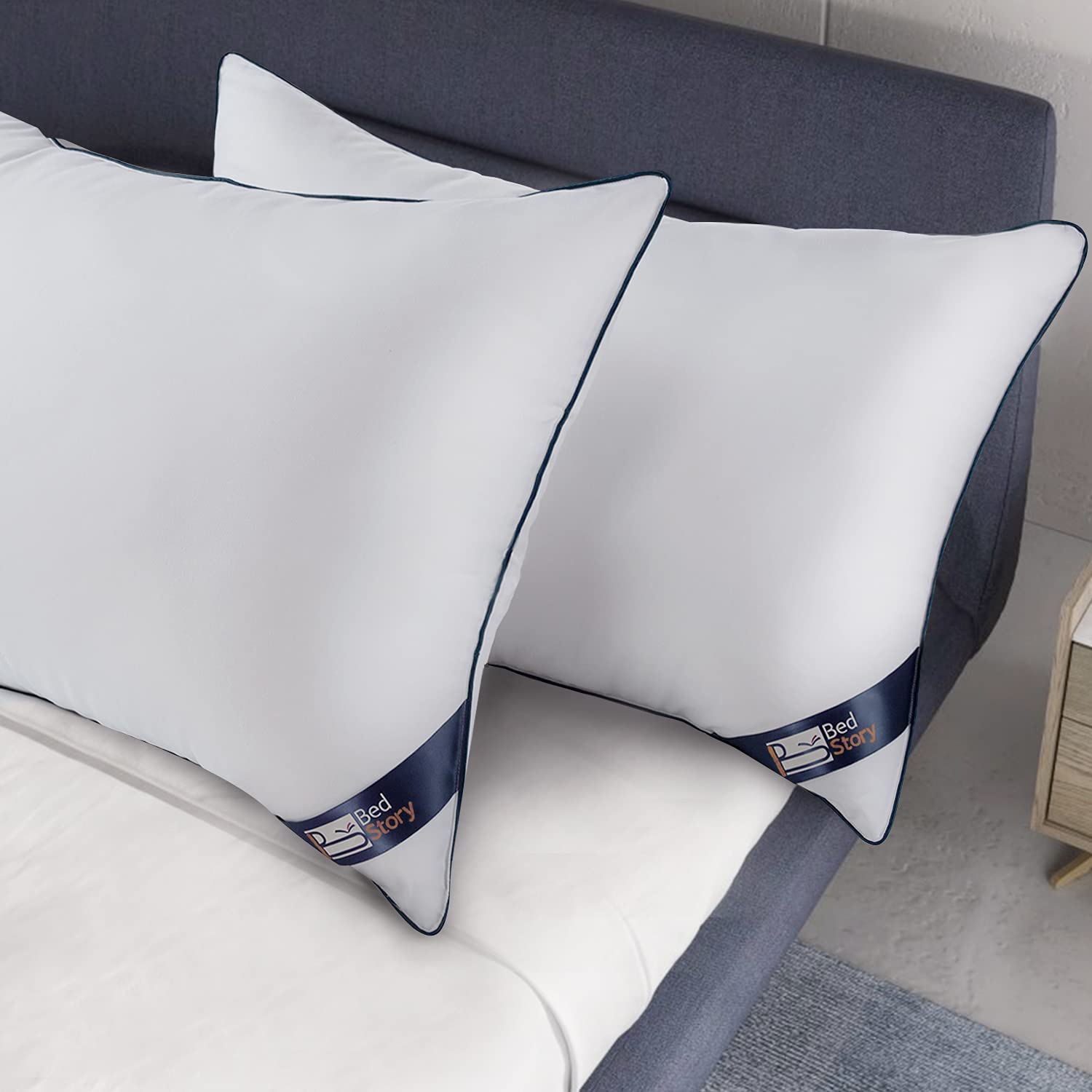 BedStory King Size Pillows 2 Pack - Soft Down Alternative Pillows for Side, Back & Stomach Sleepers - Breathable & Supportive - Perfect for Bedroom, Guest Room & Hotel Use - Blue