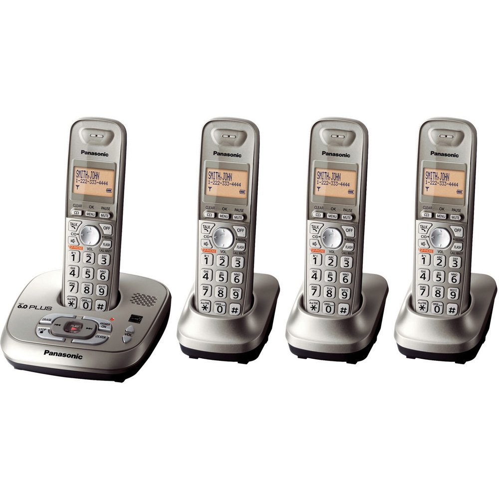 Panasonic KX-TG4024N DECT 6.0 PLUS Expandable Digital Cordless Phone System with Answering Machine - 4 Handsets, Champagne Gold | Ideal for Home & Office Communication