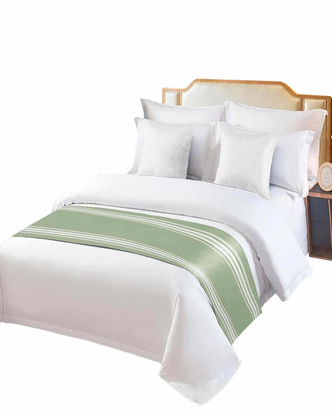 Sage Green Bed Runner for Full/Queen Size Bed - Farmhouse Striped Bedspread Protector, Slipcover Bed Scarf - 83x20 Inches - Perfect for Bedroom, Hotel, Wedding Room Decor & Foot of Bed Styling