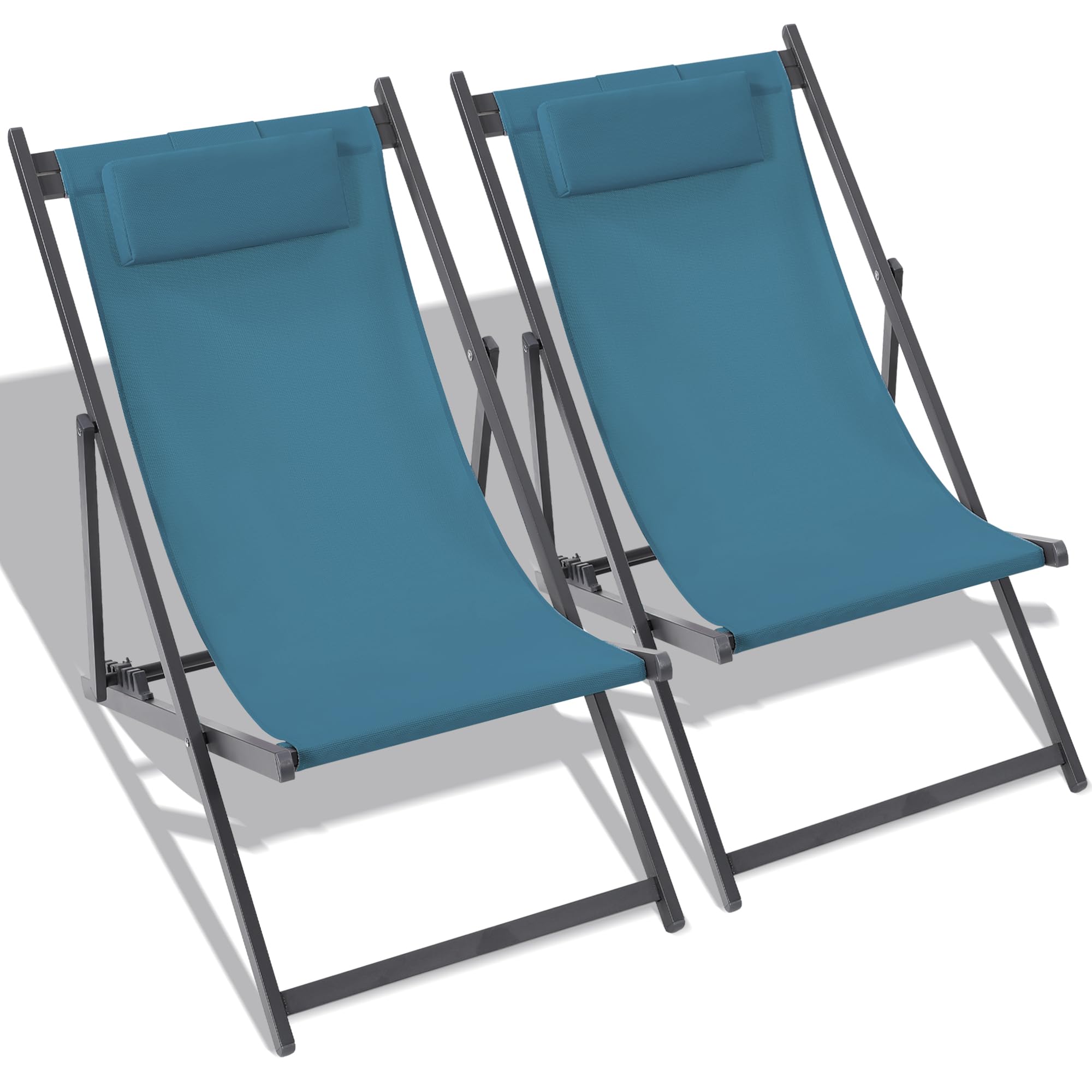 Set of 2 Outdoor Patio Sling Chairs - UV Resistant & Waterproof Fabric, Lightweight Foldable Aluminum Frame - Perfect for Deck, Poolside, Beach & Backyard Relaxation