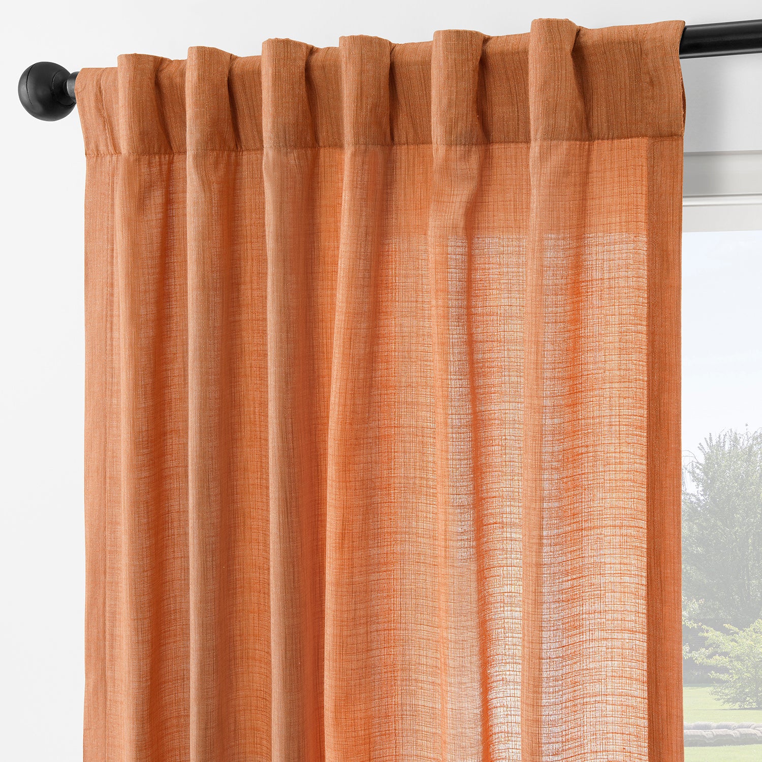 Rustic Orange Linen Weave Light Filtering Curtains - Set of 2 Panels for Living Room, Bedroom & Dining Room Window Treatments