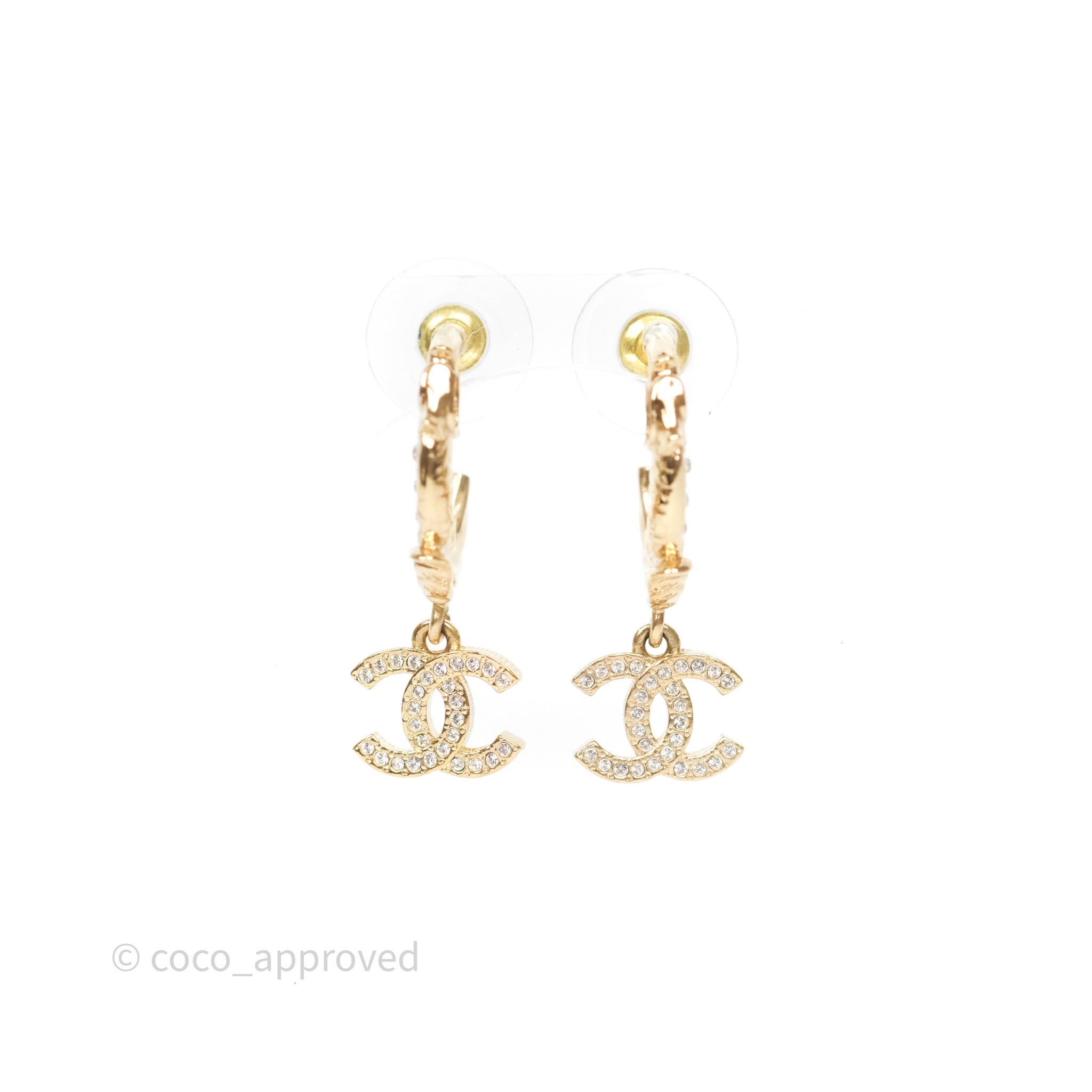 Chanel CC Crystal Hoop Earrings Gold Tone 23C - Luxury Fashion Jewelry for Women | Perfect for Parties, Weddings & Special Occasions
