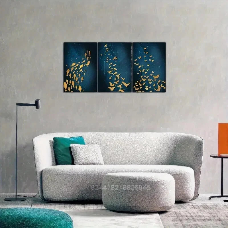 3-Piece Metal Wall Art - School of Fish & Flock of Birds - Ready to Hang Home Decor for Living Room, Bedroom or Office