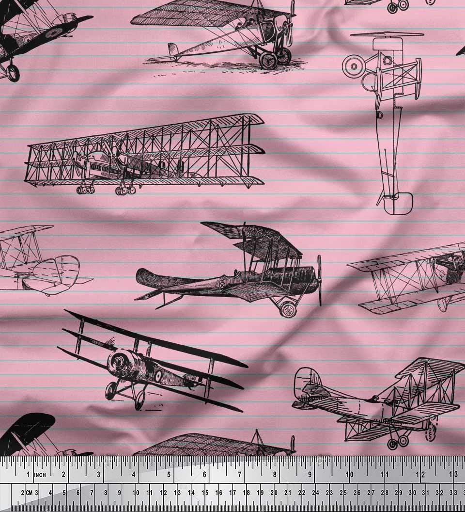 Soimoi Moss Georgette Brown Fabric by The Yard - 42 Inch Wide Stripe & Airplane Print Fabric - Lightweight Draping Material for Dresses, Scarves & Home Decor - Aviation Inspired Contemporary Design