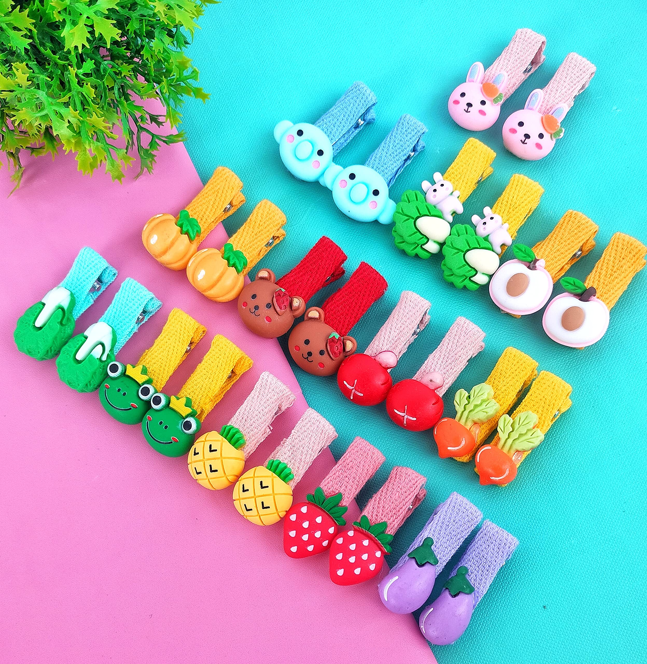 ANNA CREATIONS Baby Girls Hair Clips - 26-Pack Cute Animal & Fruit Flower Hair Accessories with Ribbon Lining | Perfect for Toddler Birthday Gifts, Party Favors & Daily Hair Styling