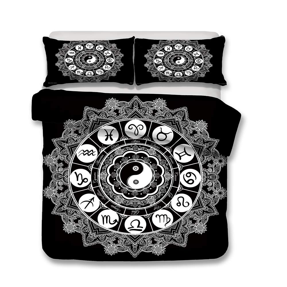REALIN Tai Chi Duvet Cover Set - Yin Yang Symbol Bedding with Ancient Chinese Cultural Design - 2/3/4PCS Quilt Cover, Sheets & Pillowcases for Twin/Full/Queen/King Size (Queen-228x228cm-4PCS) - Perfect for Meditation Rooms, Zen Bedrooms & Cultural Home Decor