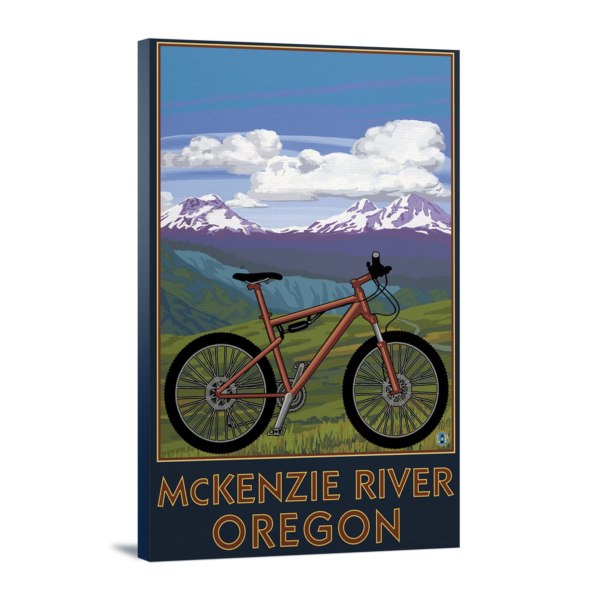 McKenzie River Bicycle Scene - 24x36 Inch Stretched Canvas Wall Art - Ready to Hang Gallery Wrapped Painting - Perfect for Living Room, Bedroom or Office Decor