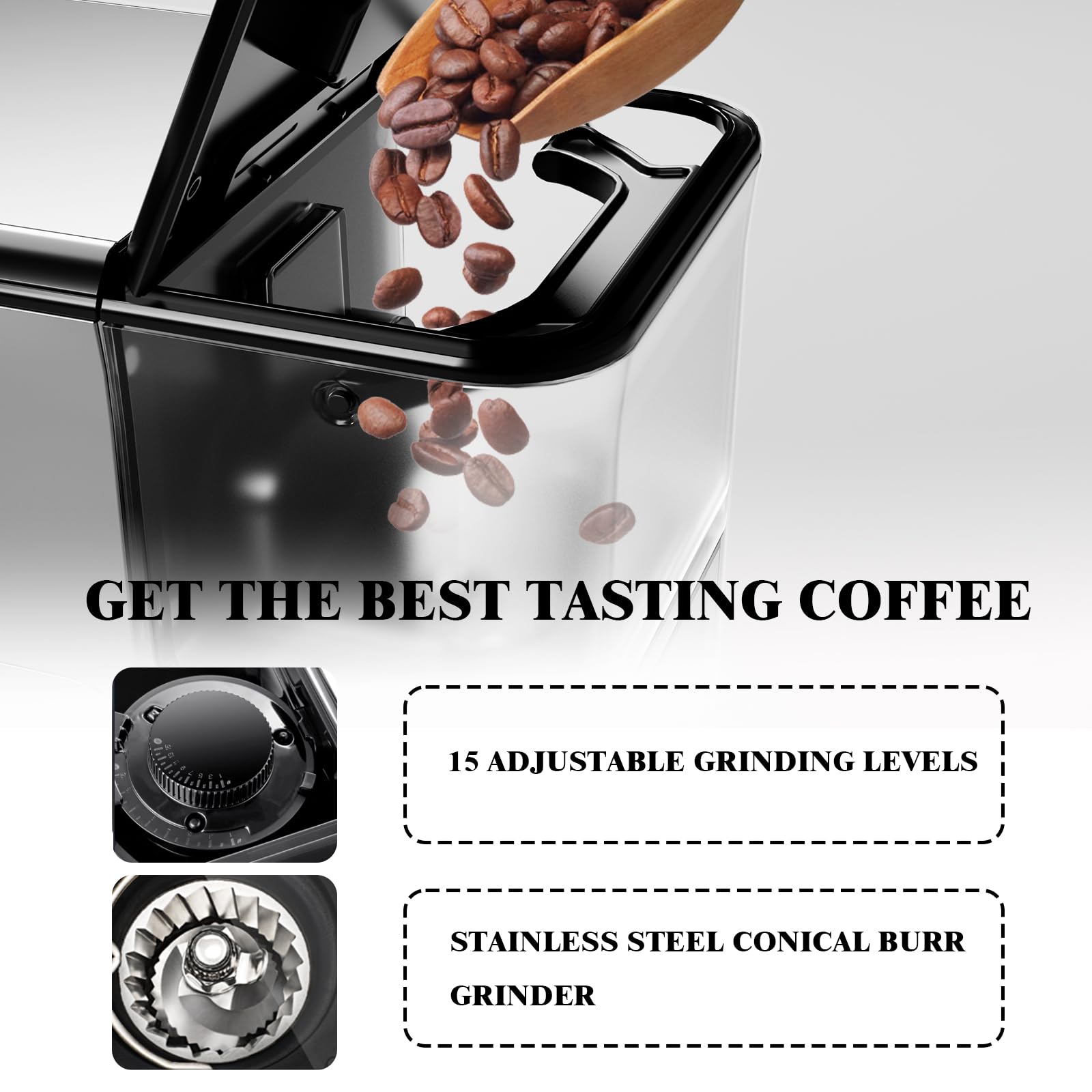 20 Bar Super Automatic Espresso Machine with Stainless Steel Conical Burr Grinder - Professional Touch Screen Coffee Maker for Latte, Cappuccino & Espresso at Home | Perfect for Coffee Lovers & Home Baristas (Grey)