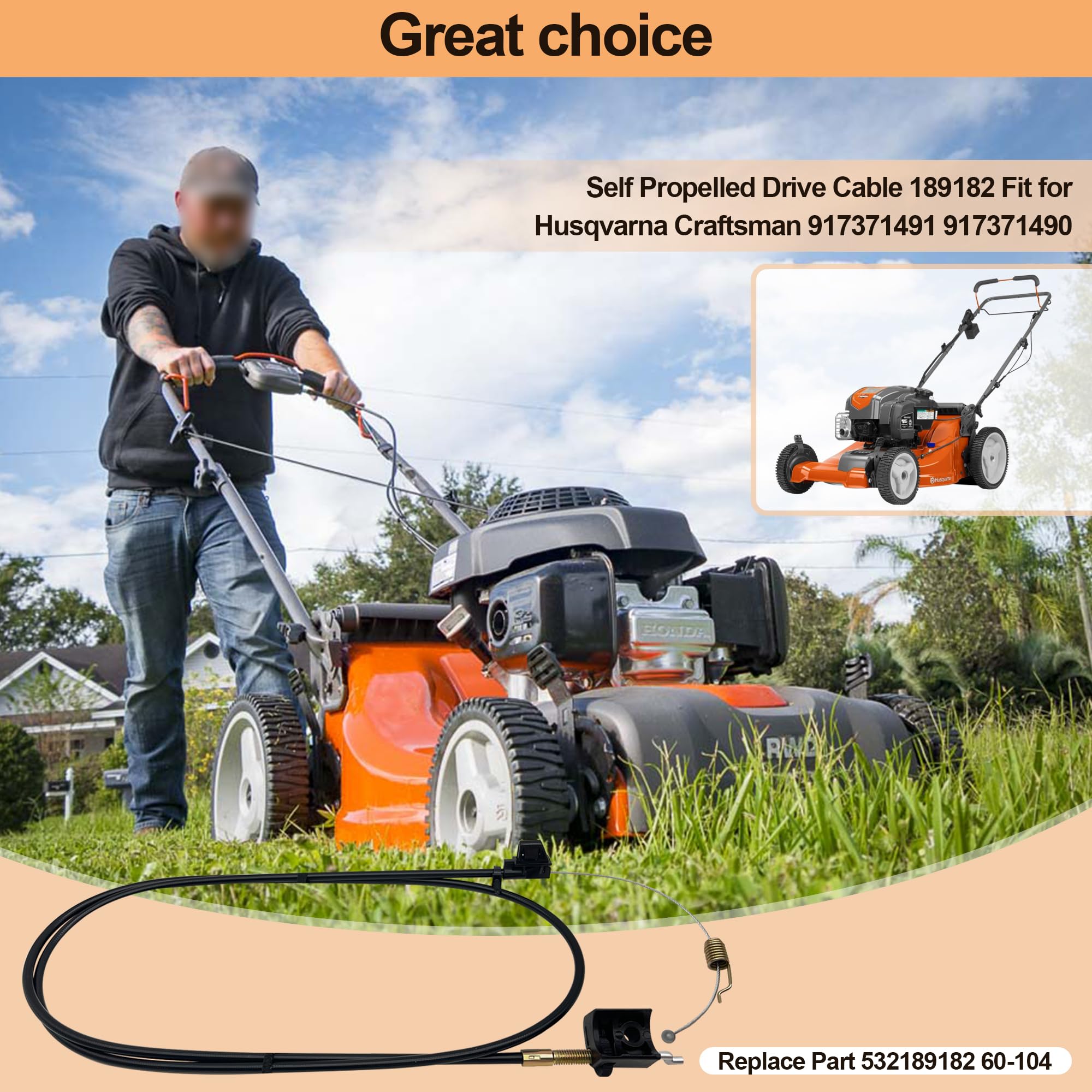 Husqvarna Craftsman Lawn Mower Drive Cable - Compatible with 917378950/951/960 - for Self-Propelled Mowers