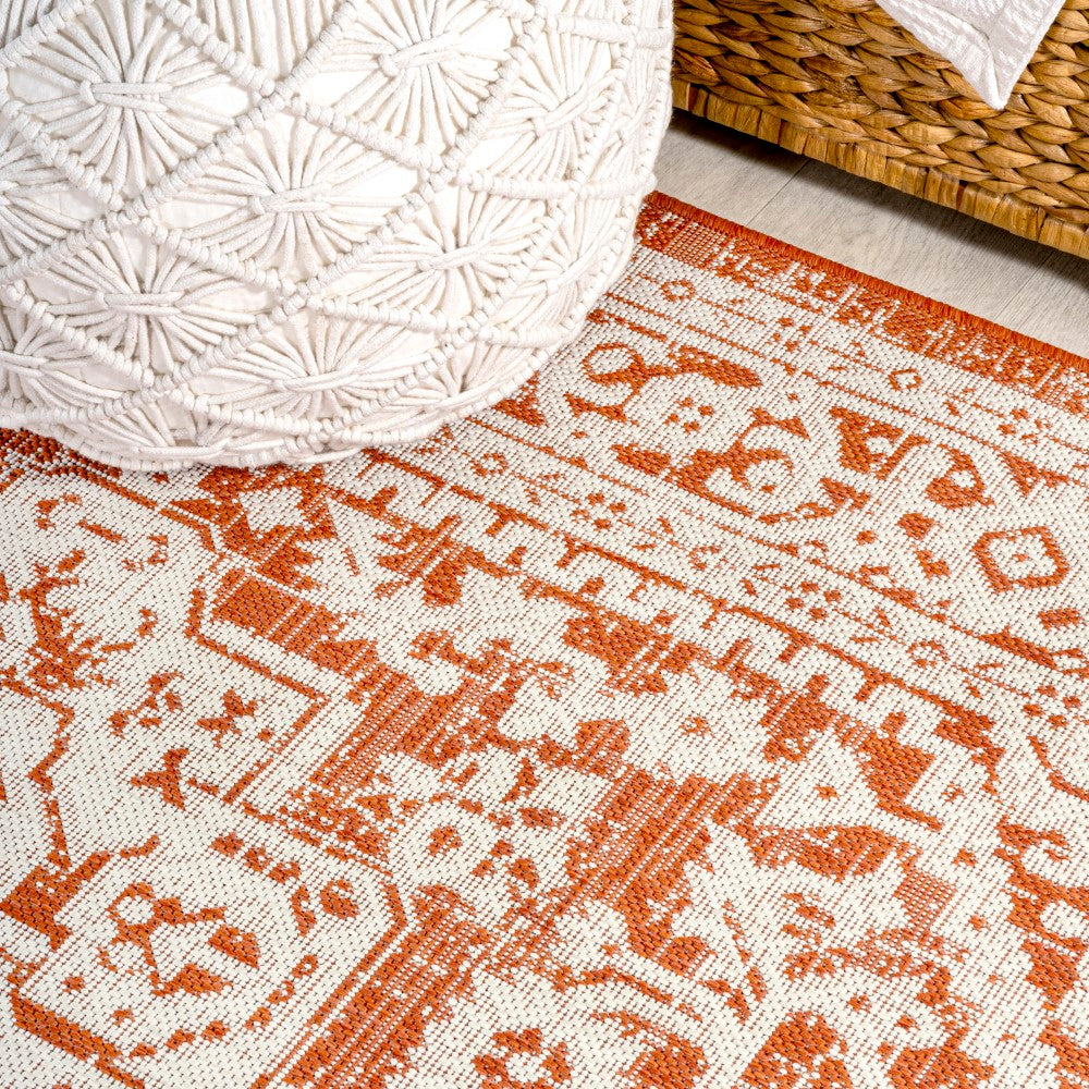 Sinjuri Medallion Textured Weave Indoor/Outdoor Runner Rug - Durable & Stylish for Hallway, Patio, or Entryway Decor