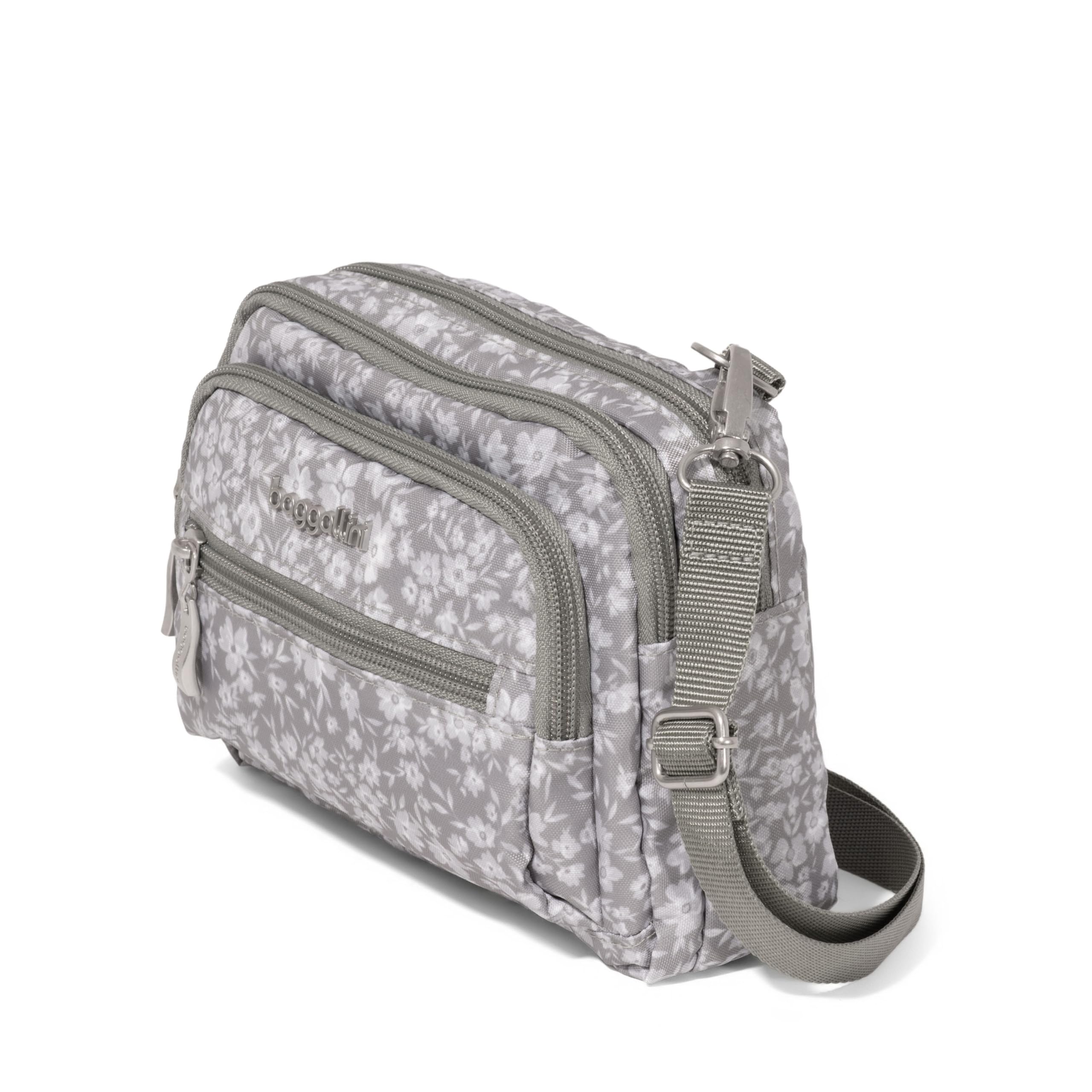 Baggallini Triple Zip Small Crossbody Bag for Women - 8x6 inch Lightweight Water-resistant Convertible Fanny Pack Belt Bag - Perfect for Travel, Shopping & Everyday Use