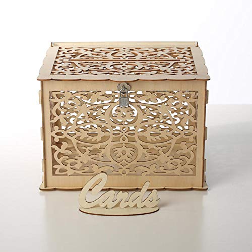 FixtureDisplays® Rustic Wood Wedding Card Box - DIY Gift Card Holder for Wedding Reception, Bridal Shower & Anniversary | Perfect for Wedding Banquet Decor & Money Gift Collection (Model 15113)