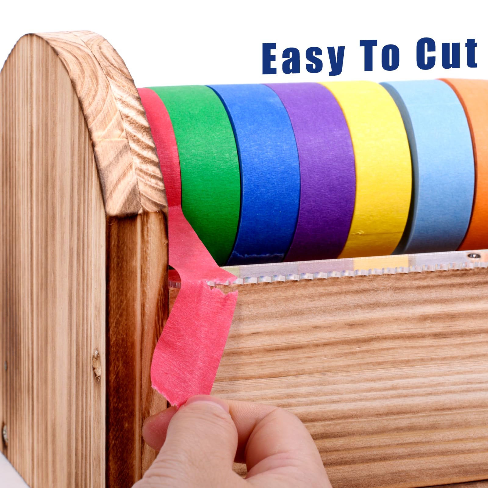Wooden Masking Tape Dispenser - Multi Roll Tape Holder & Cutter for Kids Crafts, Gift Wrapping, Office & School Use | Sawtooth Design for Easy Mounting | Perfect for DIY Projects, Classroom Activities & Home Organization