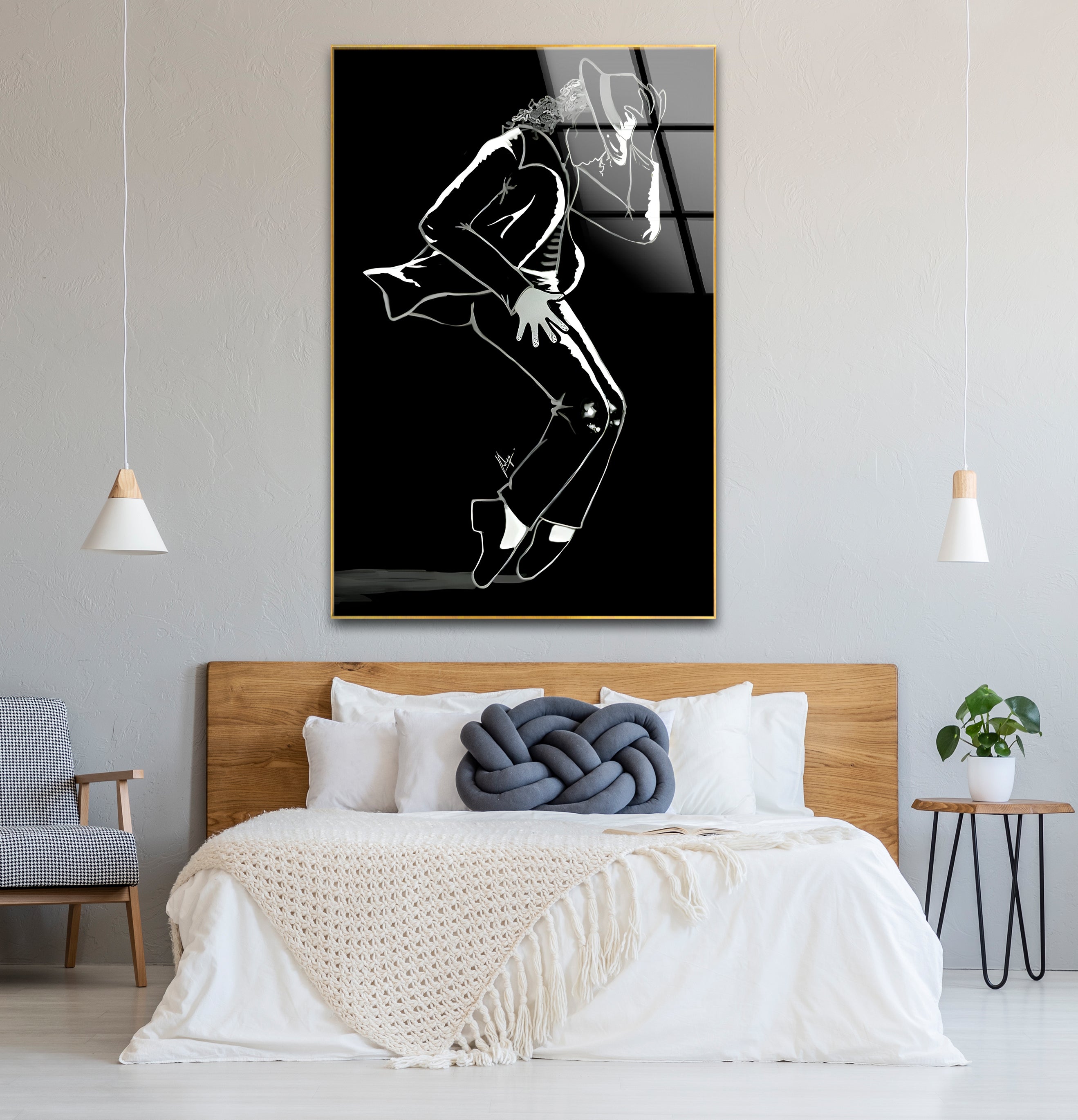 Black & White Michael Jackson Silhouette Glass Wall Art - Elegant Music Icon Home Decor for Living Room, Bedroom & Office