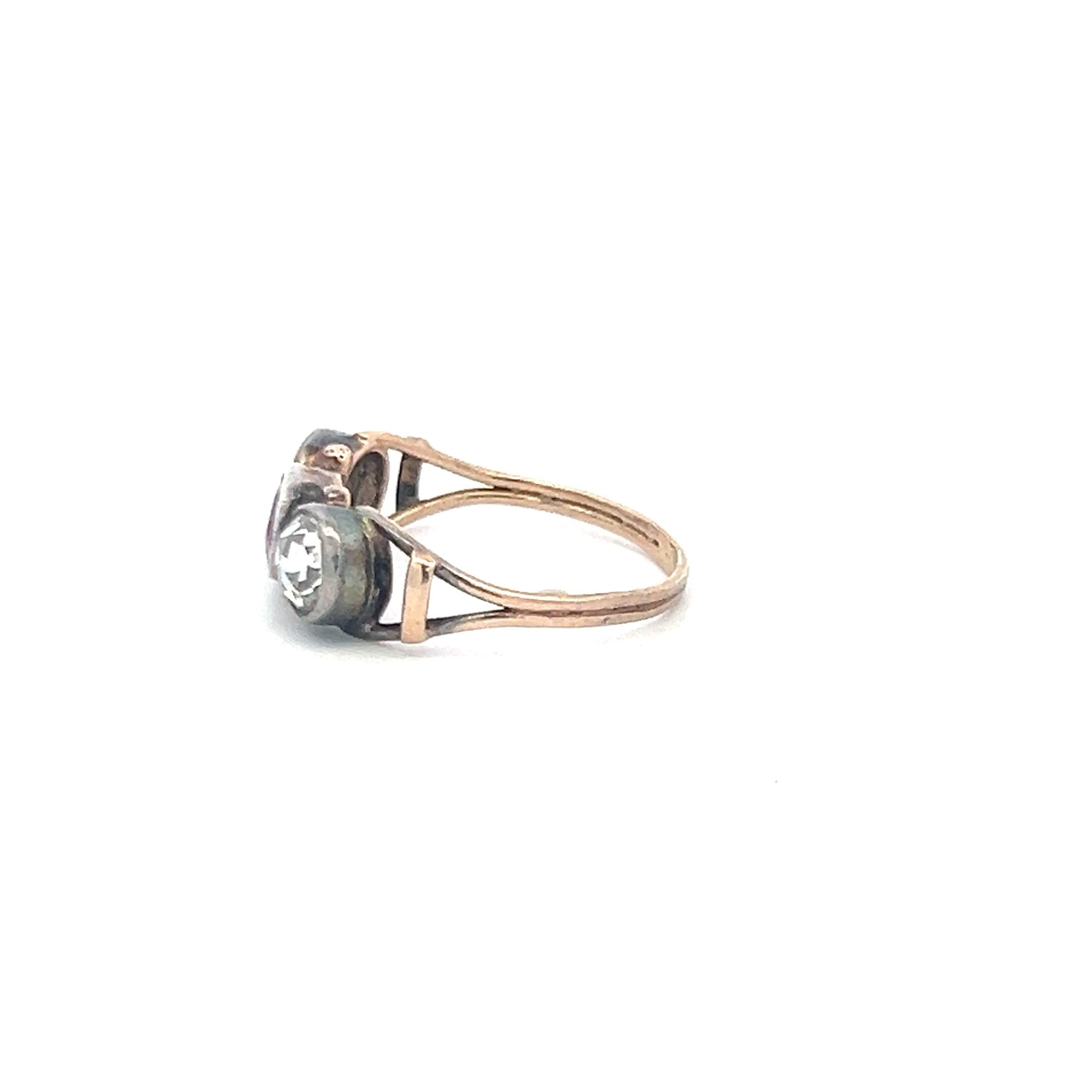 1.30 Carat Rose Cut Diamond & 0.70 Carat Amethyst 14K Rose Gold Three Stone Ring - Elegant Engagement, Anniversary Gift for Her, Wedding Jewelry