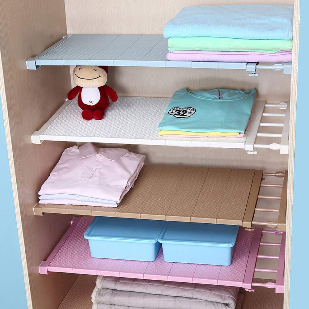 Adjustable Shelf Closet Organizer - Heavy Duty Retractable Storage Rack Separator for Wardrobe, Kitchen Cabinet & Bookcase - Space Saving Solution for Home Organization