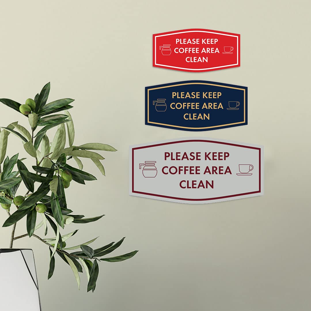 Keep Coffee Area Clean Sign - Medium Size White & Red - Perfect for Offices, Kitchens & Break Rooms