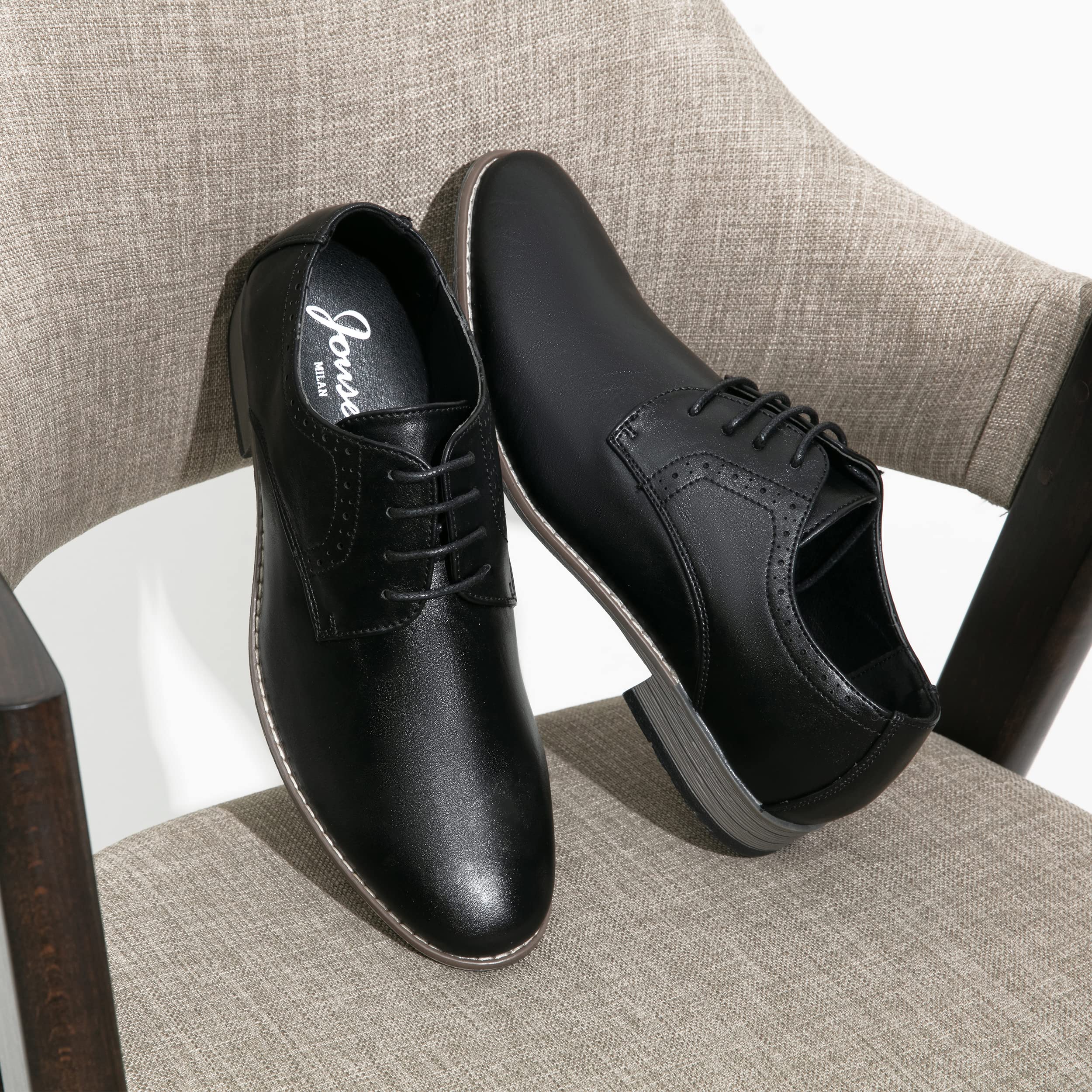 Jousen Men's Oxford Plain Toe Dress Shoes - Classic Formal Derby Shoes for Business, Office & Wedding Occasions