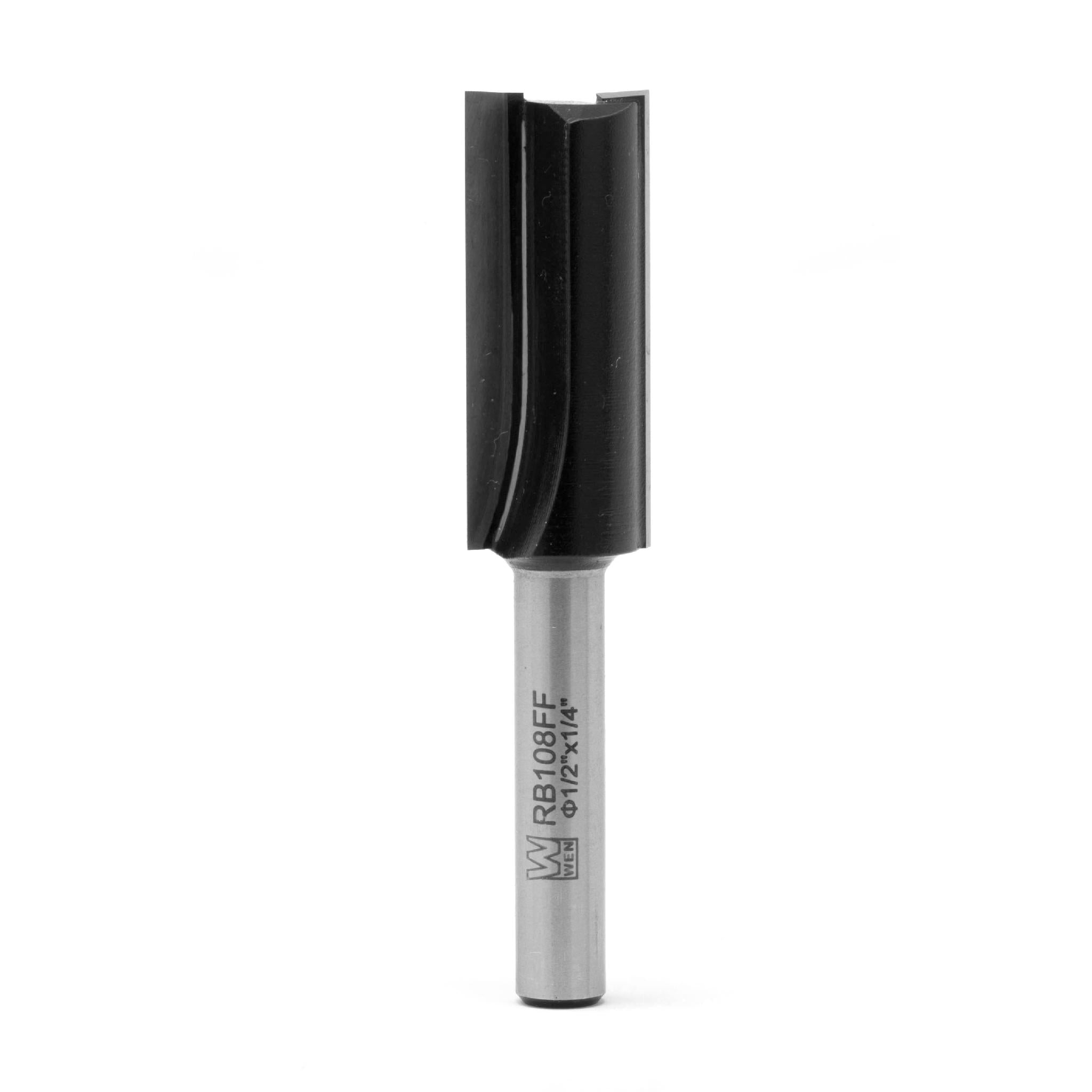 WEN RB108FF 1/2 Inch Straight 2 Flute Carbide Tipped Router Bit with 1/4 Inch Shank - 1-1/4 Inch Cutting Length for Woodworking, Cabinetry, and DIY Projects