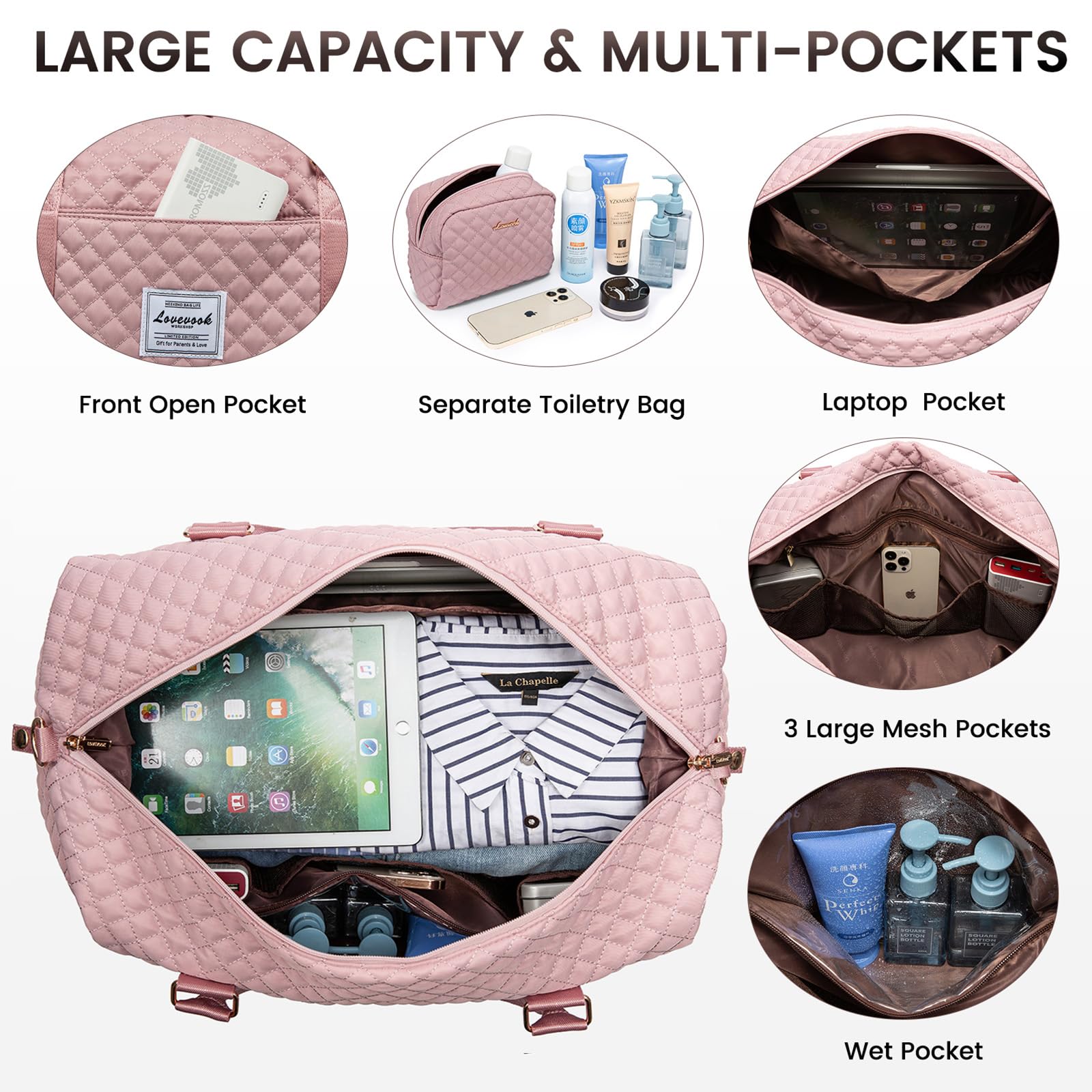 LOVEVOOK Women's Travel Duffle Bag - Waterproof Weekender Overnight Bag with Shoe Compartment & Wet Pocket - Perfect for Gym, Hospital Delivery, Business Trips & Weekend Getaways