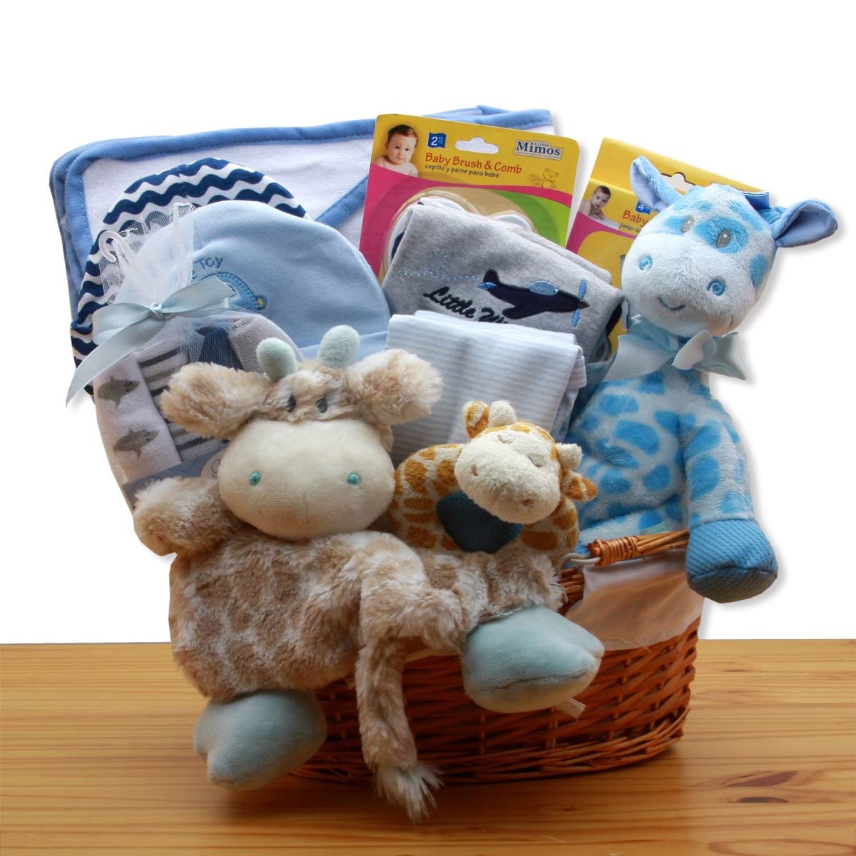 Jungle Safari Baby Gift Basket - Newborn Baby Shower Present Set with Soft Toys & Essentials - Perfect for Baby Showers, Birthdays & Welcome Gifts (Blue)