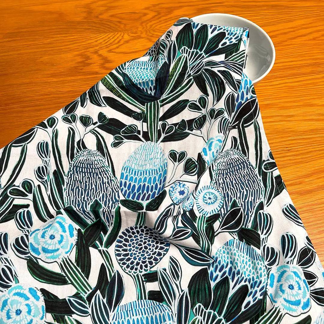 Premium Blue Banksia Tea Towel - Soft, Absorbent & Durable Kitchen Towel for Drying Dishes, Cleaning & Decor - Perfect for Home, Kitchen & Gifts