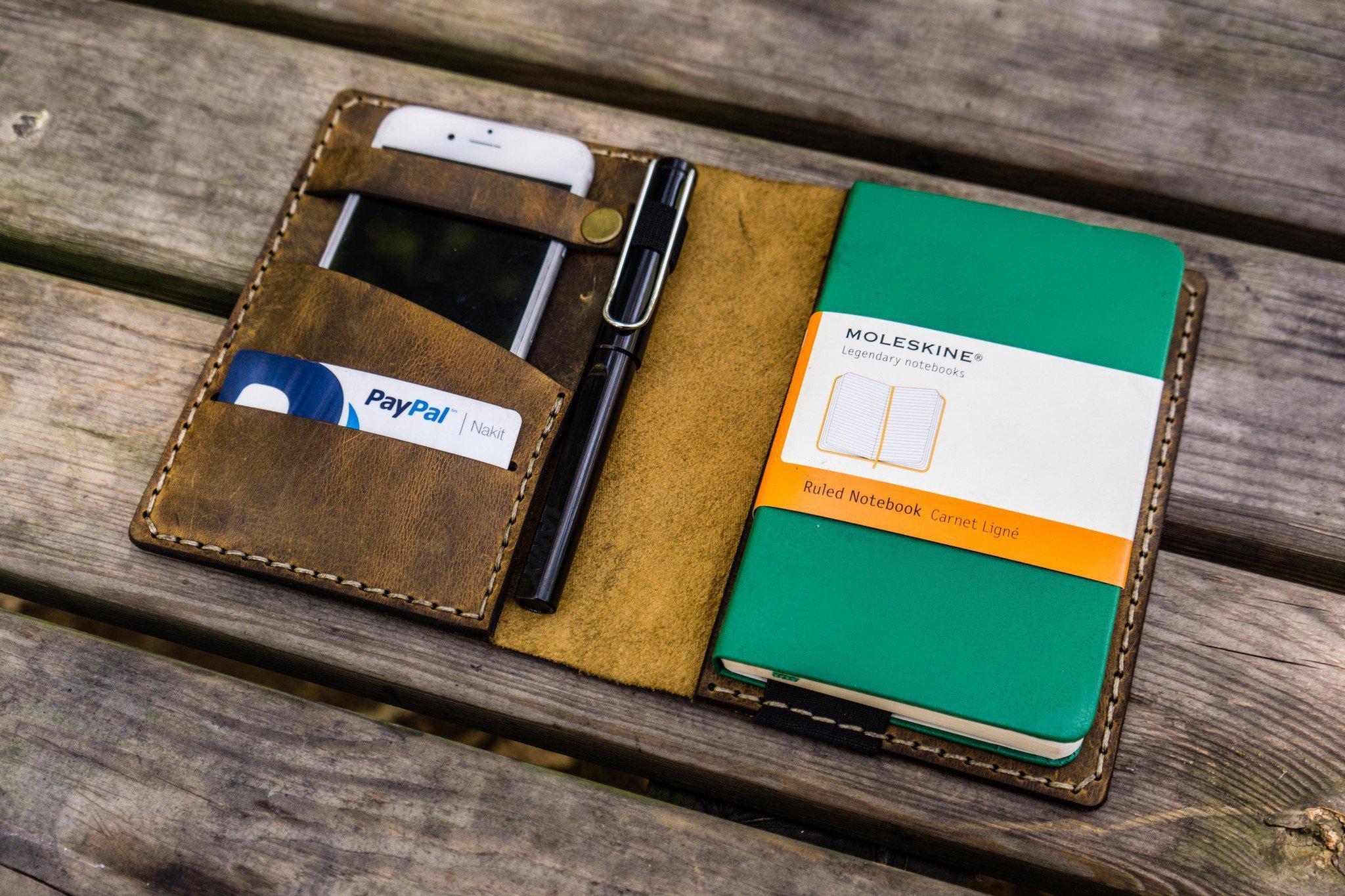 Genuine Leather Pocket Moleskine Journal Cover - Crazy Horse Brown | Handmade Notebook Holder for Travel, Office & Daily Use